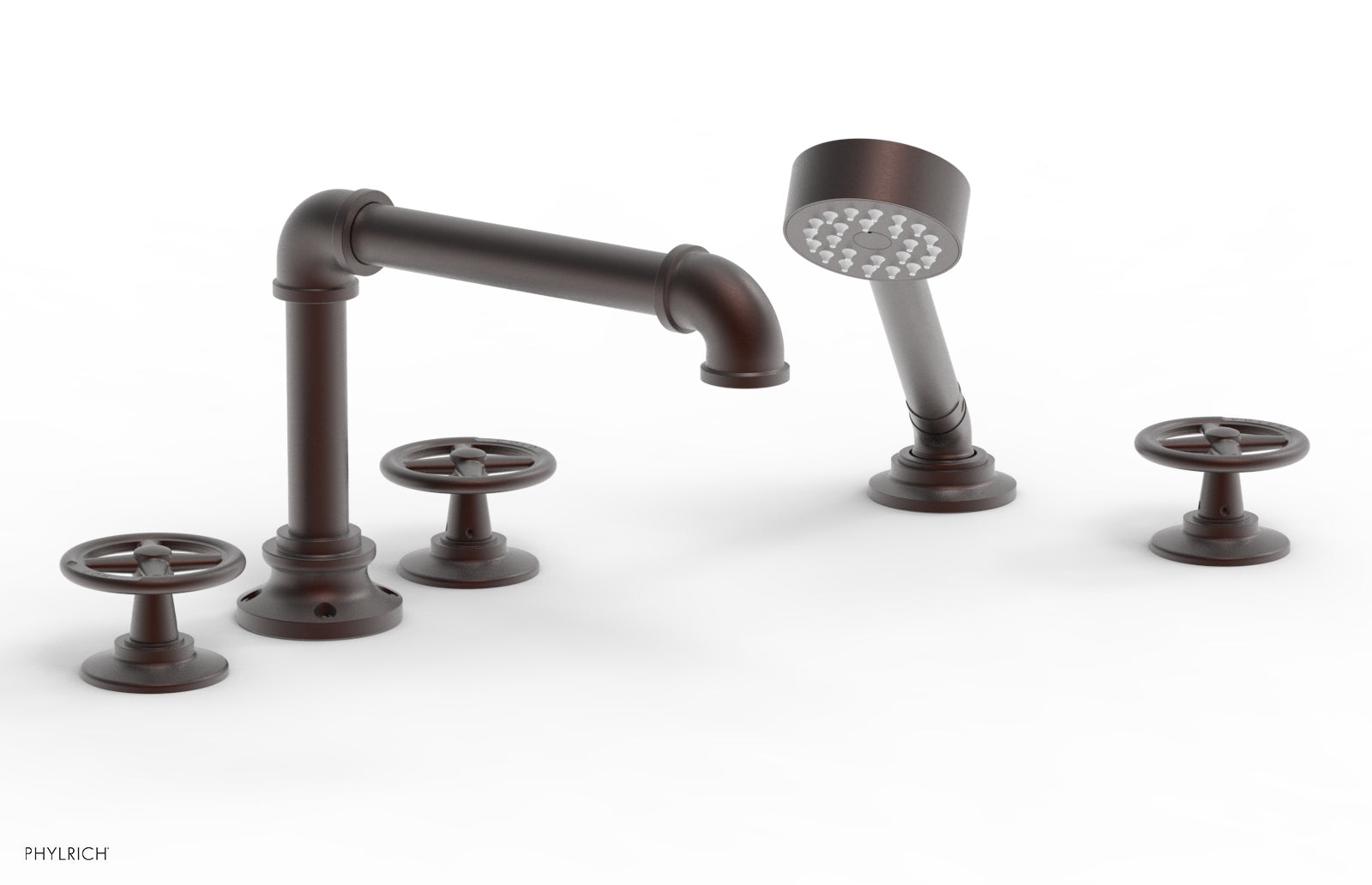 Phylrich WORKS 2 Deck Tub Set with Hand Shower - Cross Handles