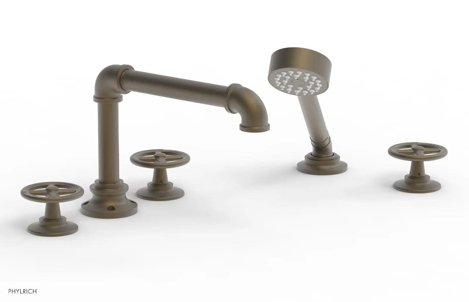 Phylrich WORKS 2 Deck Tub Set with Hand Shower - Cross Handles by Phylrich