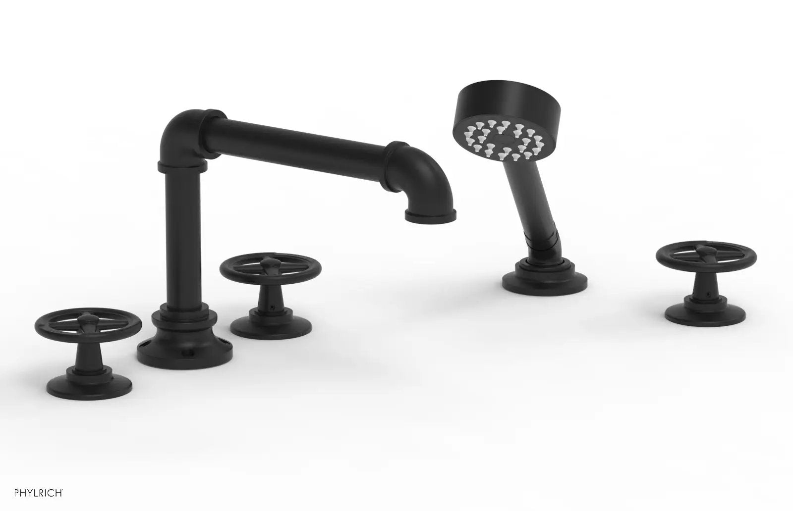 Phylrich WORKS 2 Deck Tub Set with Hand Shower - Cross Handles by Phylrich