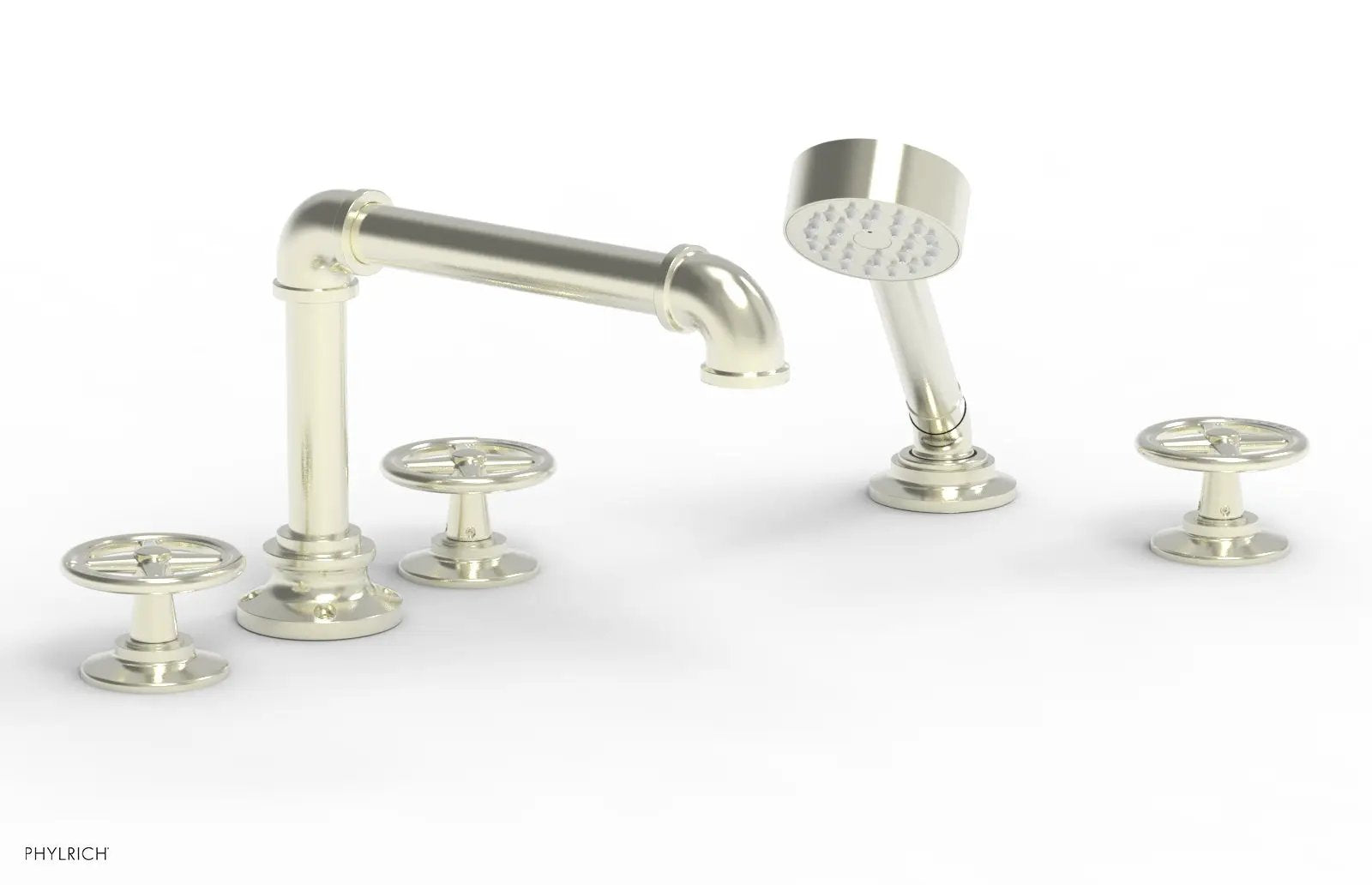 Phylrich WORKS 2 Deck Tub Set with Hand Shower - Cross Handles by Phylrich