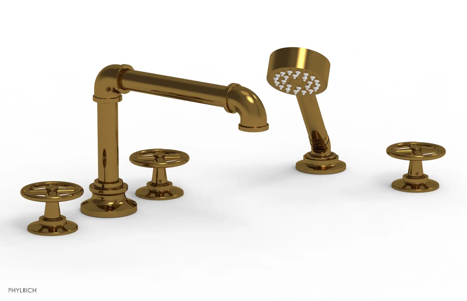 Phylrich WORKS 2 Deck Tub Set with Hand Shower - Cross Handles by Phylrich