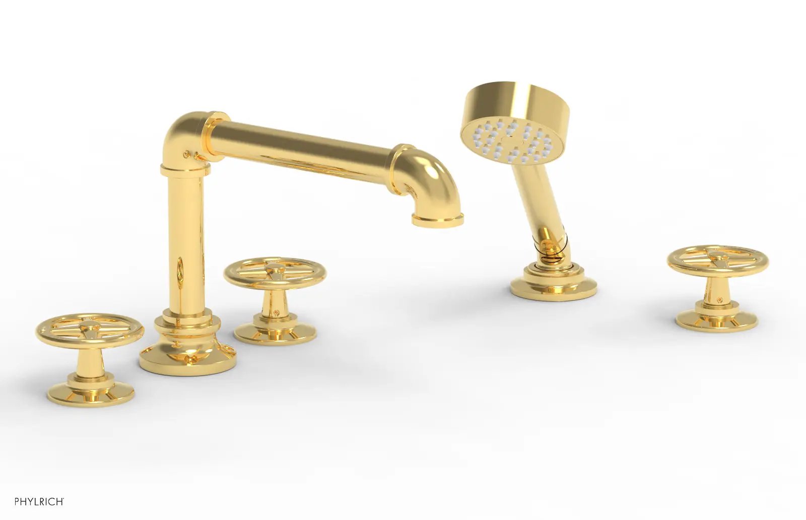 Phylrich WORKS 2 Deck Tub Set with Hand Shower - Cross Handles by Phylrich