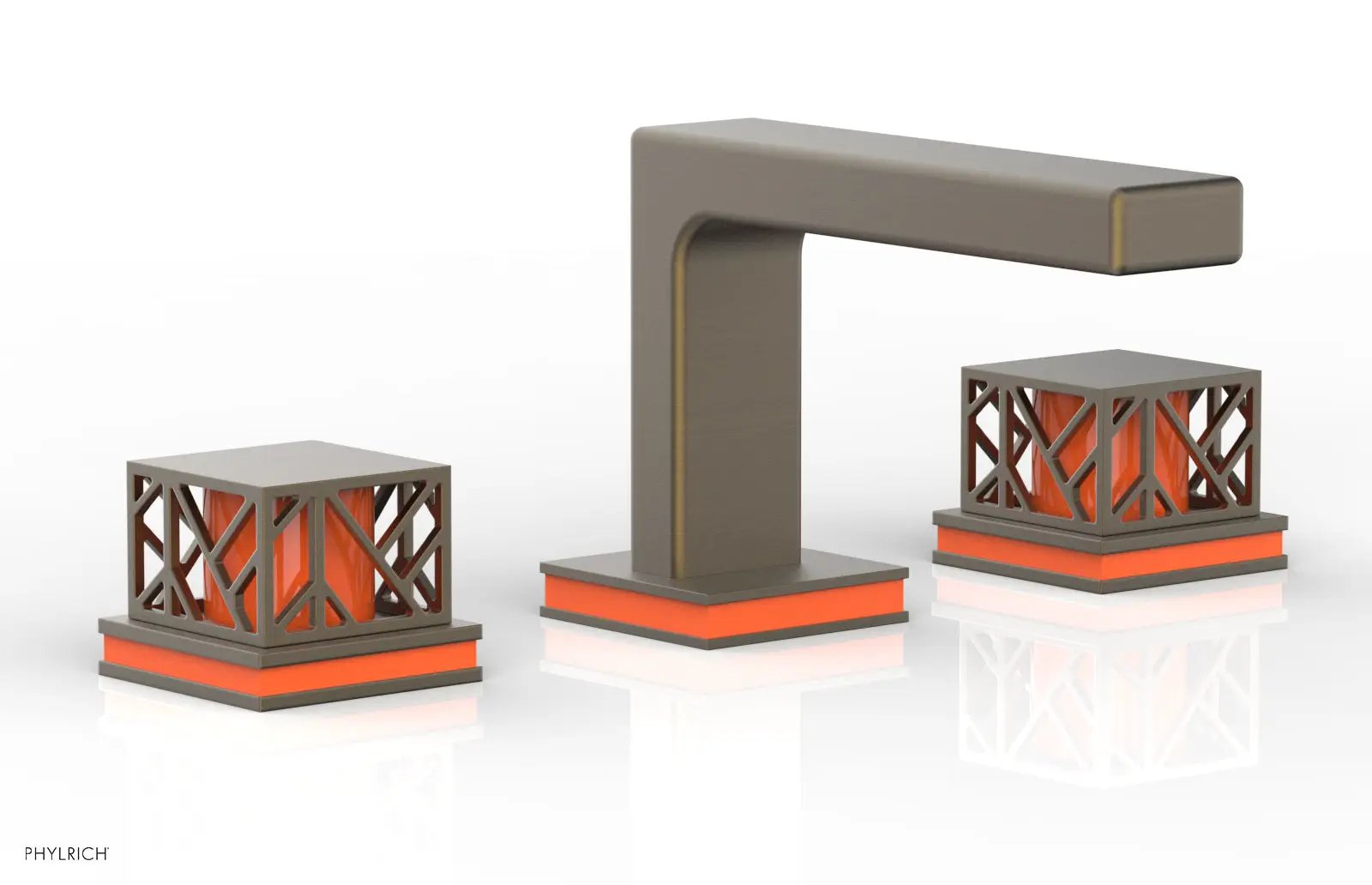 Phylrich JOLIE Widespread Faucet - Square Handles with "Orange" Accents by Phylrich