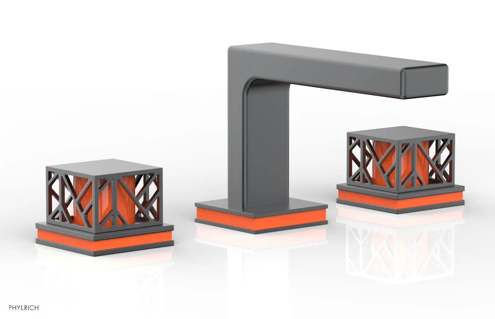 Phylrich JOLIE Widespread Faucet - Square Handles with "Orange" Accents by Phylrich