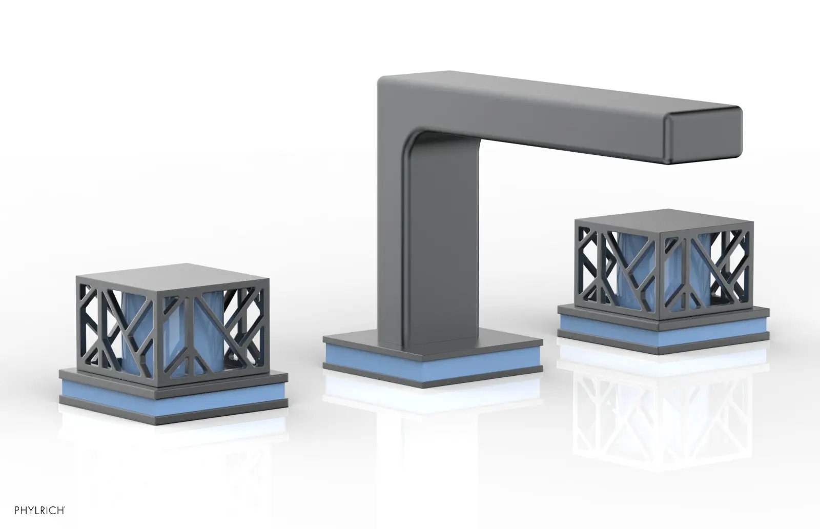 Phylrich JOLIE Widespread Faucet - Square Handles with "Light Blue" Accents by Phylrich