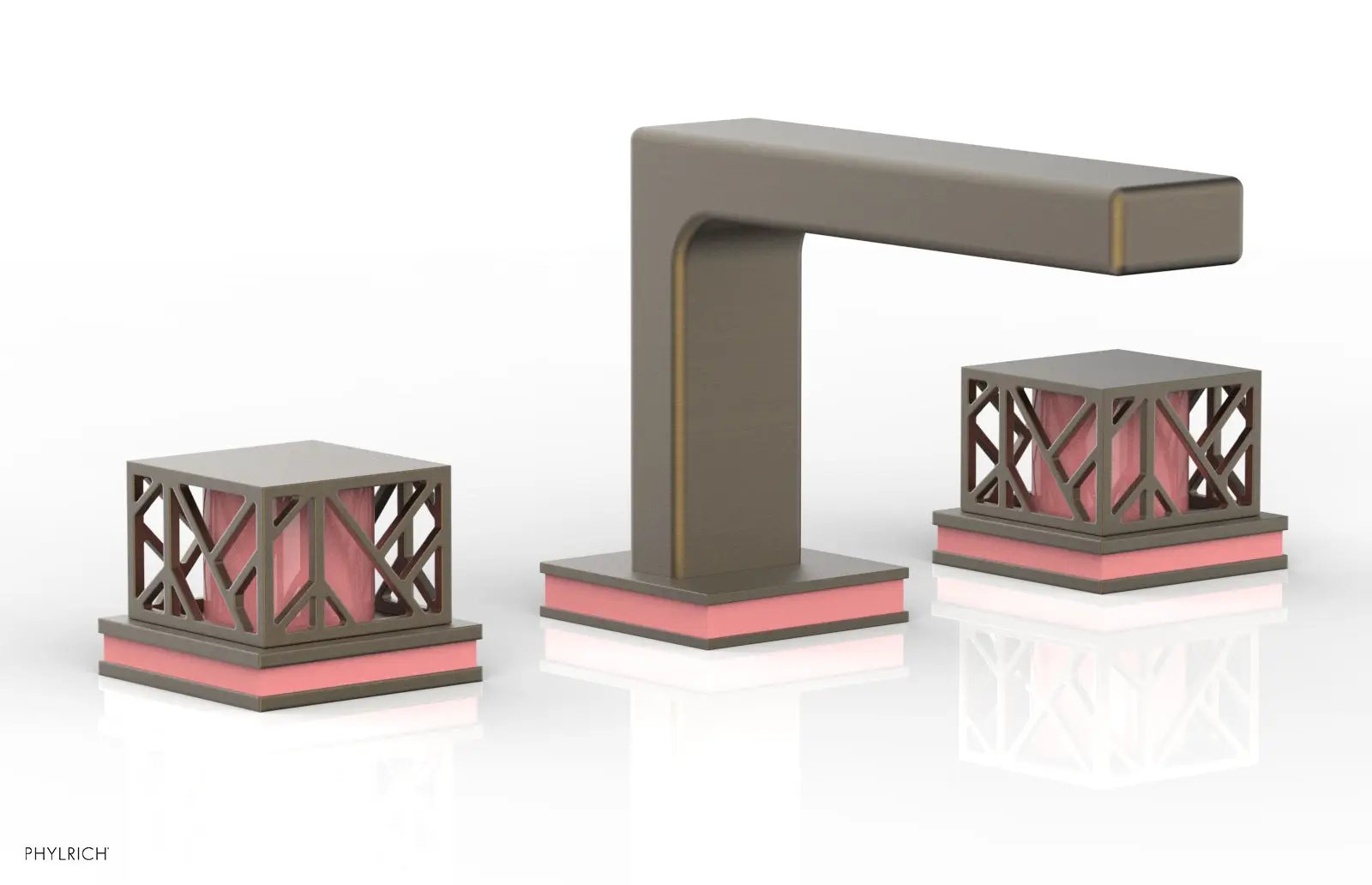 Phylrich JOLIE Widespread Faucet - Square Handles with "Pink" Accents by Phylrich
