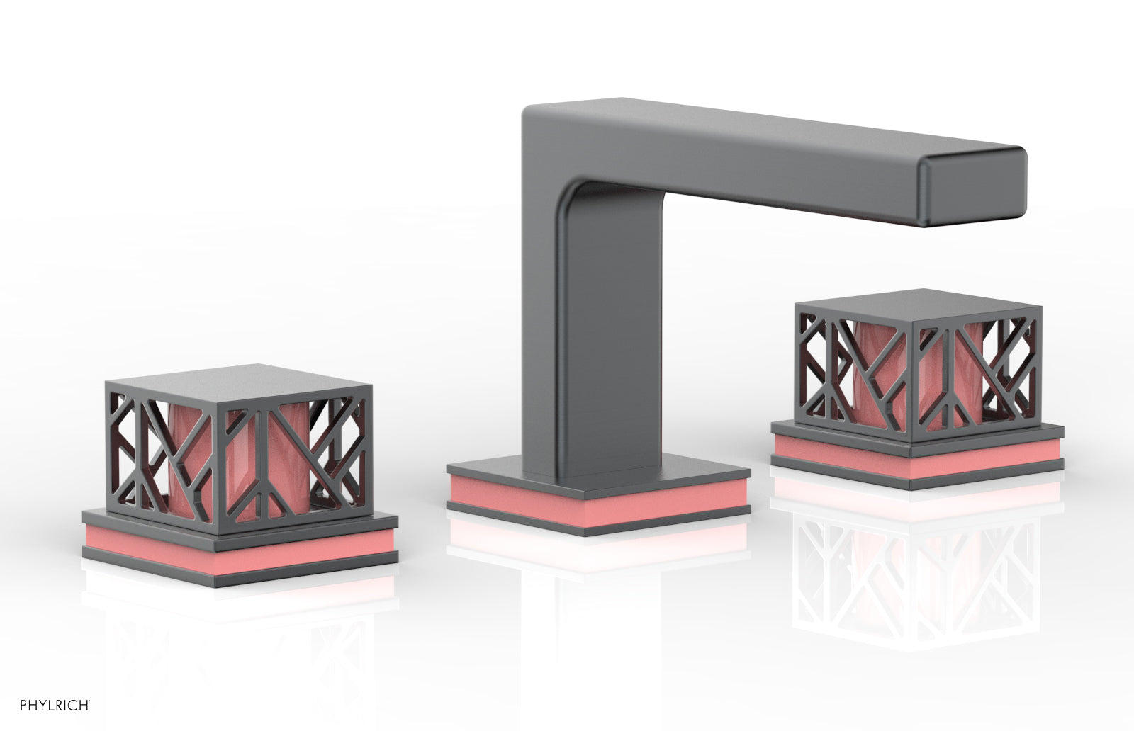 Phylrich JOLIE Widespread Faucet - Square Handles with "Pink" Accents