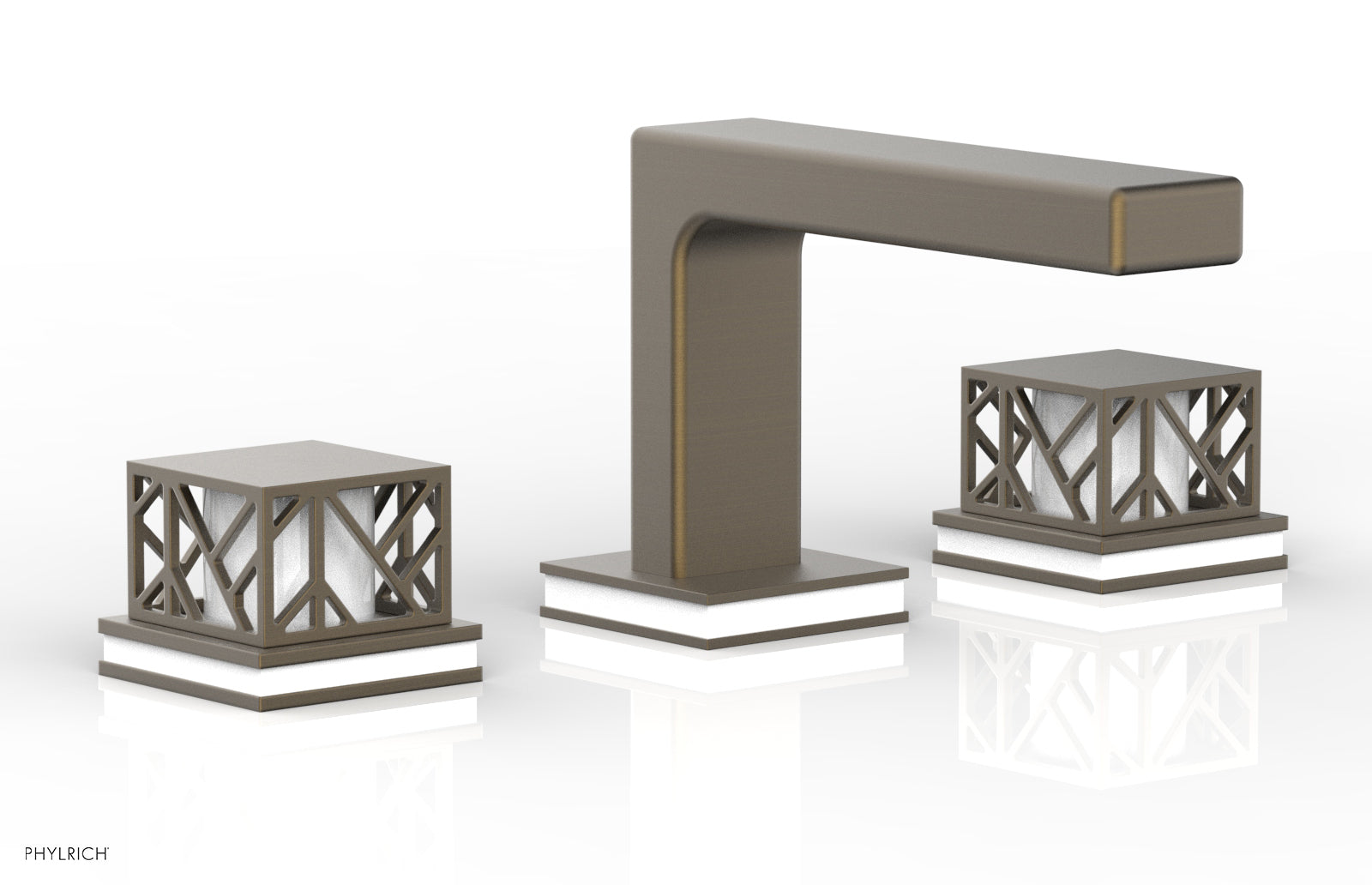 Phylrich JOLIE Widespread Faucet - Square Handles with "Gloss White" Accents