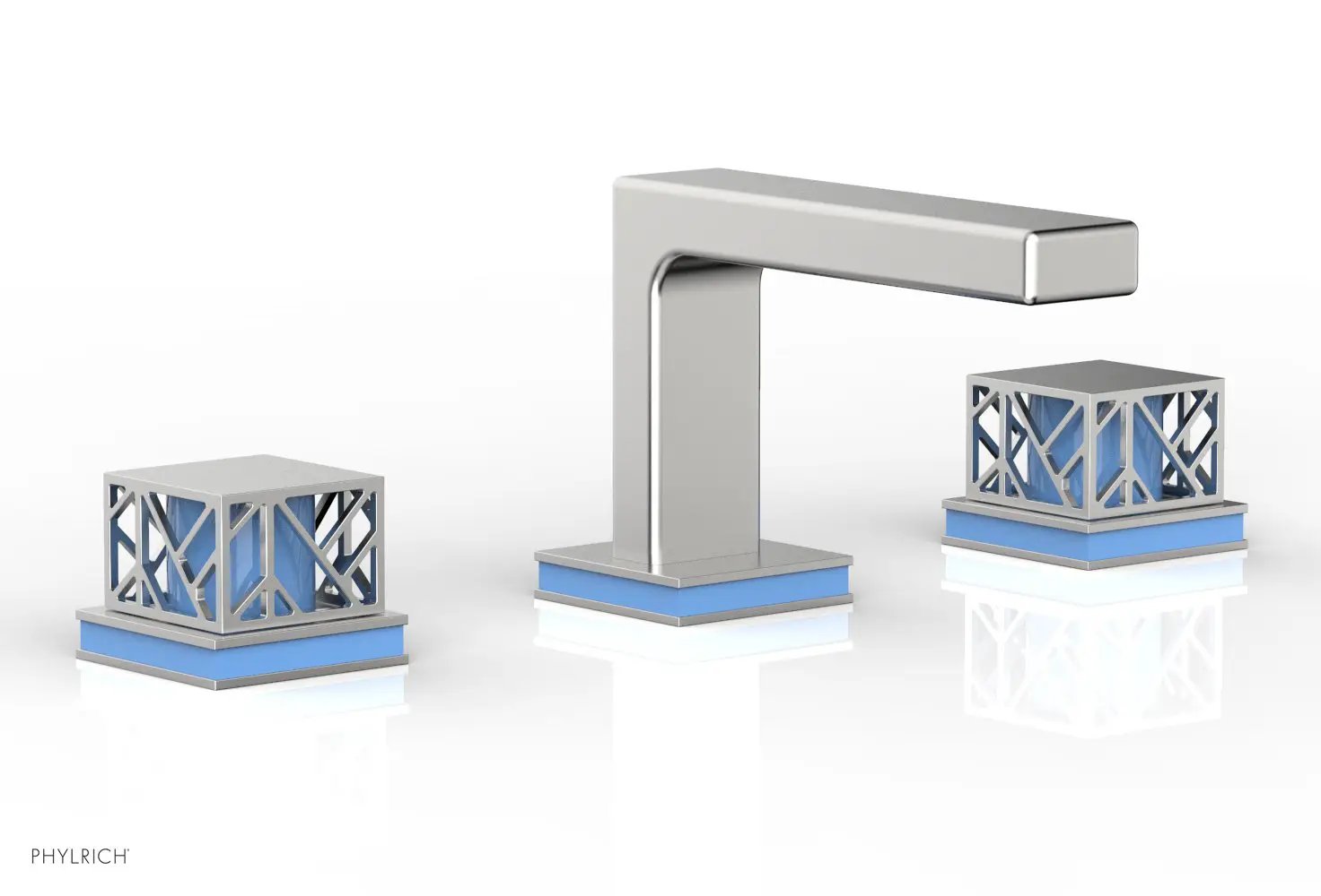 Phylrich JOLIE Widespread Faucet - Square Handles with "Light Blue" Accents by Phylrich