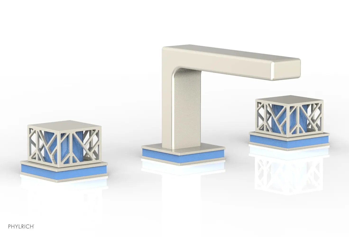 Phylrich JOLIE Widespread Faucet - Square Handles with "Light Blue" Accents by Phylrich