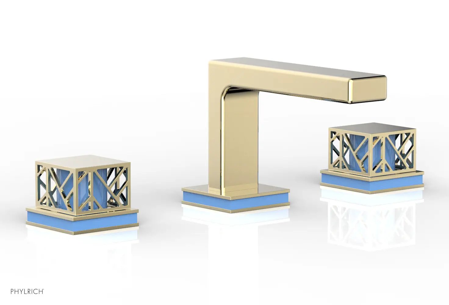 Phylrich JOLIE Widespread Faucet - Square Handles with "Light Blue" Accents by Phylrich