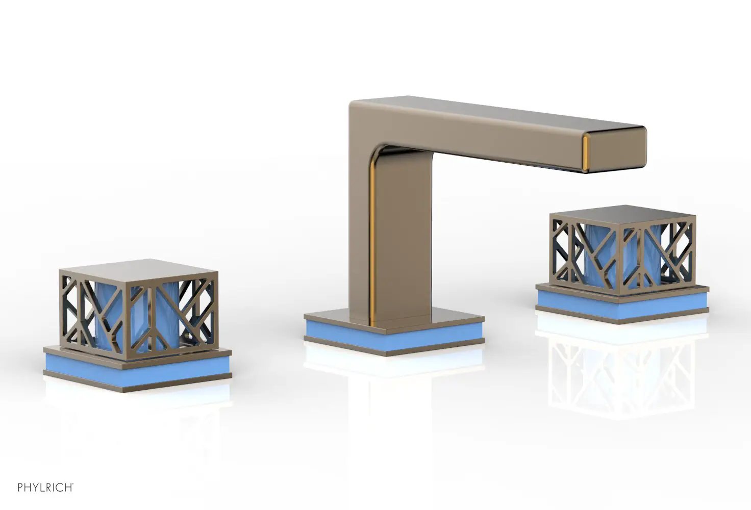 Phylrich JOLIE Widespread Faucet - Square Handles with "Light Blue" Accents by Phylrich