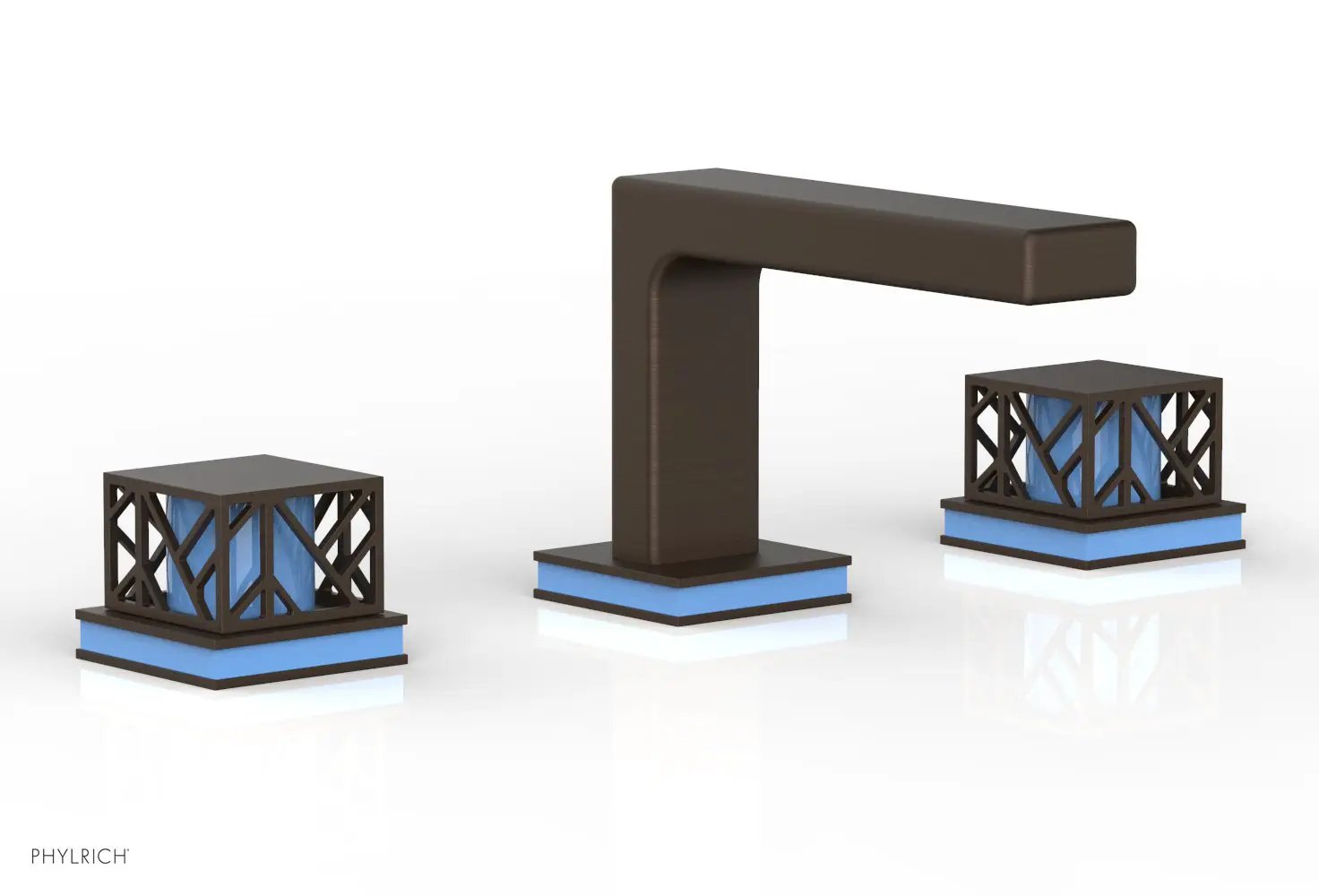 Phylrich JOLIE Widespread Faucet - Square Handles with "Light Blue" Accents by Phylrich