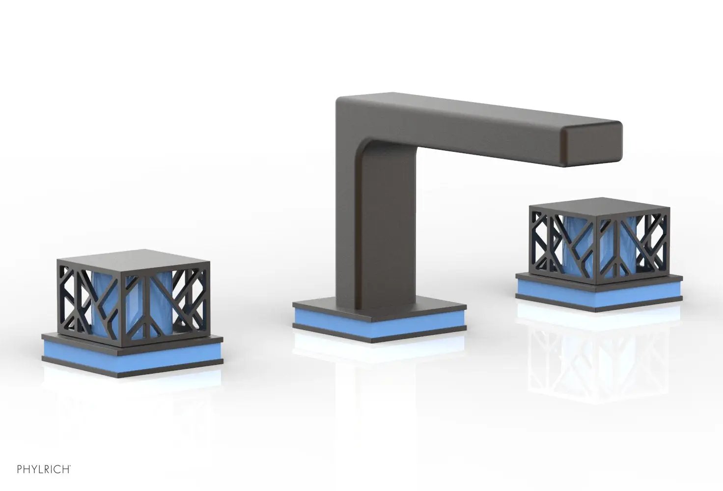 Phylrich JOLIE Widespread Faucet - Square Handles with "Light Blue" Accents by Phylrich