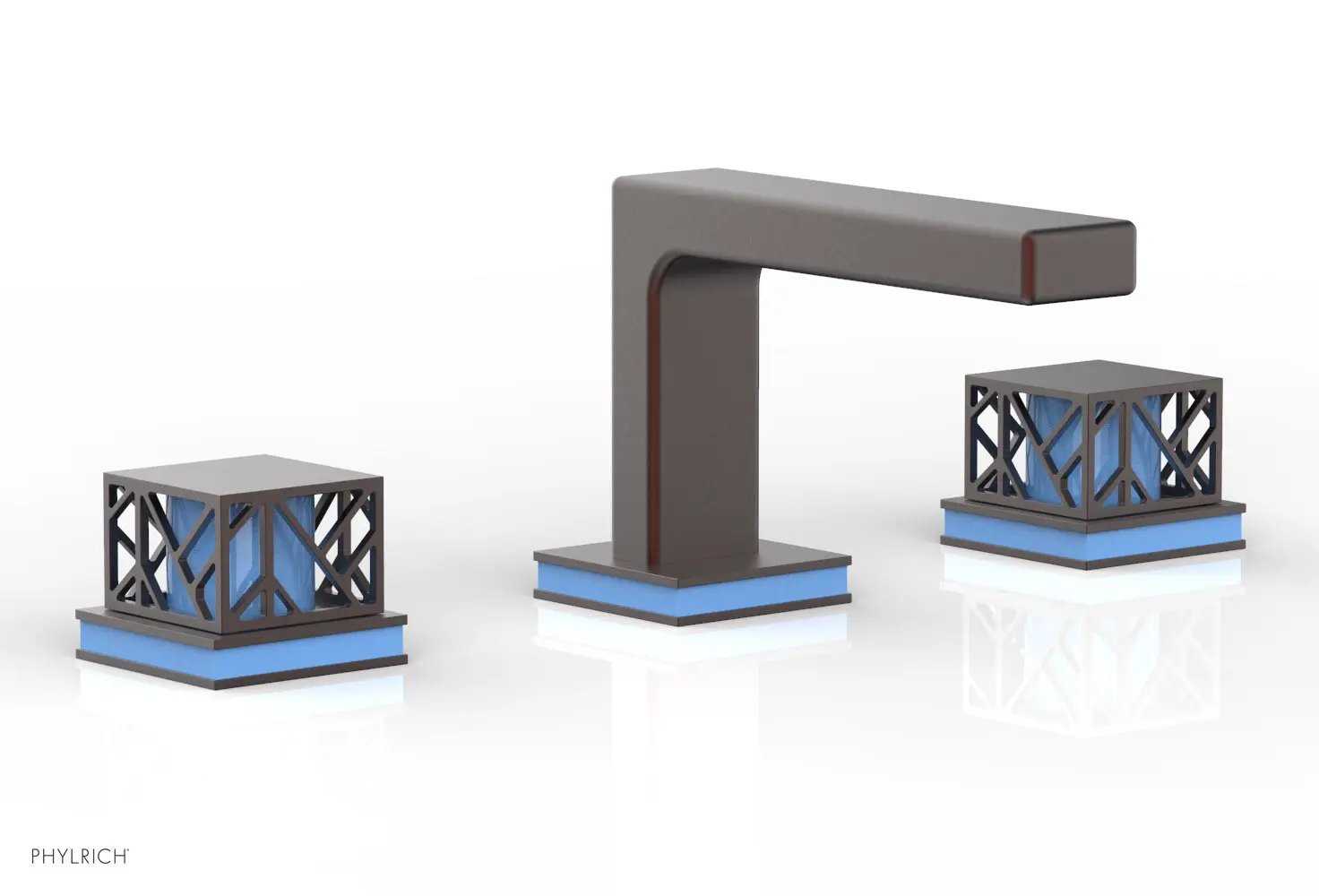 Phylrich JOLIE Widespread Faucet - Square Handles with "Light Blue" Accents by Phylrich
