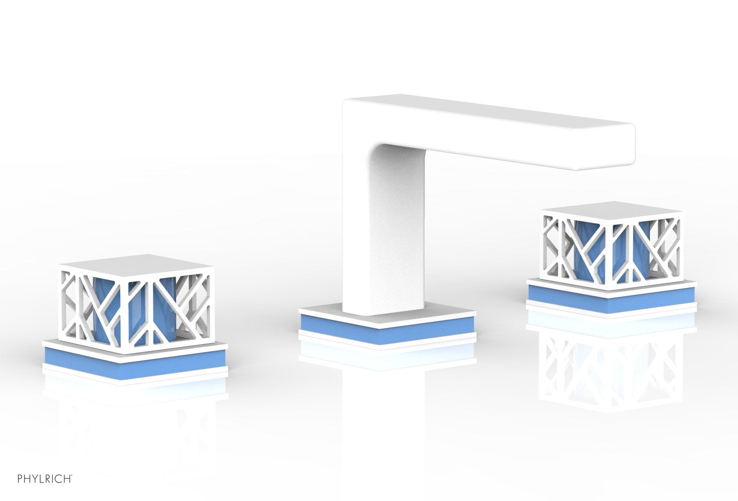 Phylrich JOLIE Widespread Faucet - Square Handles with "Light Blue" Accents