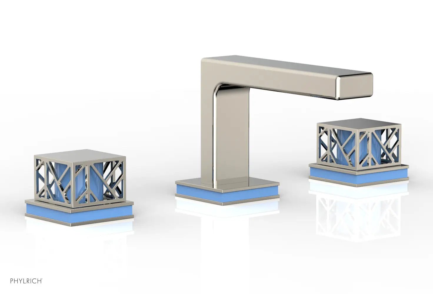 Phylrich JOLIE Widespread Faucet - Square Handles with "Light Blue" Accents by Phylrich