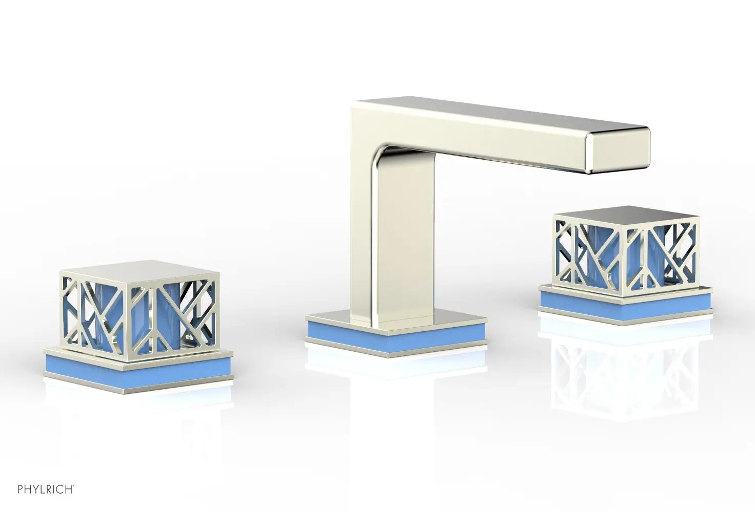 Phylrich JOLIE Widespread Faucet - Square Handles with "Light Blue" Accents by Phylrich