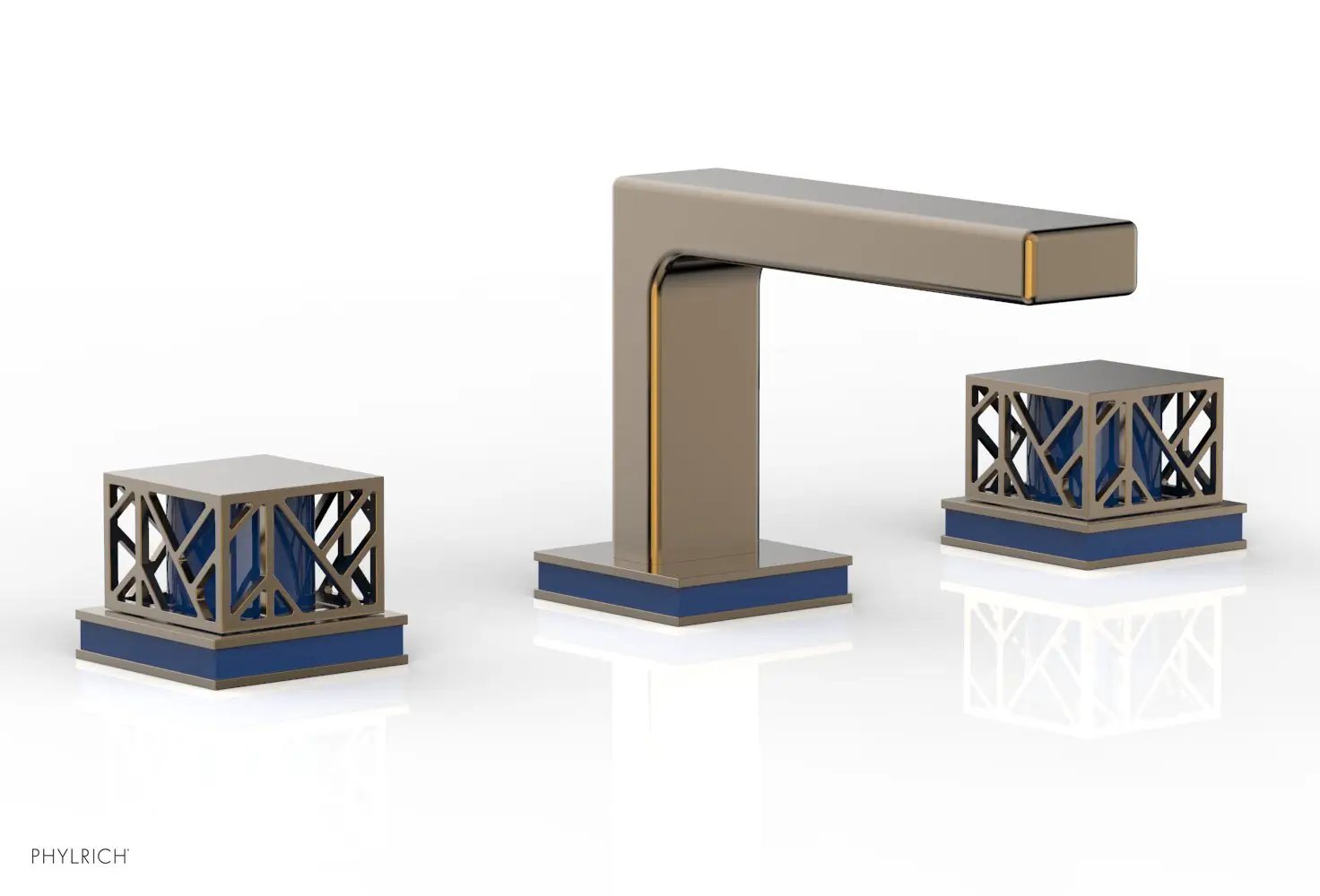 Phylrich JOLIE Widespread Faucet - Square Handles with "Navy Blue" Accents by Phylrich