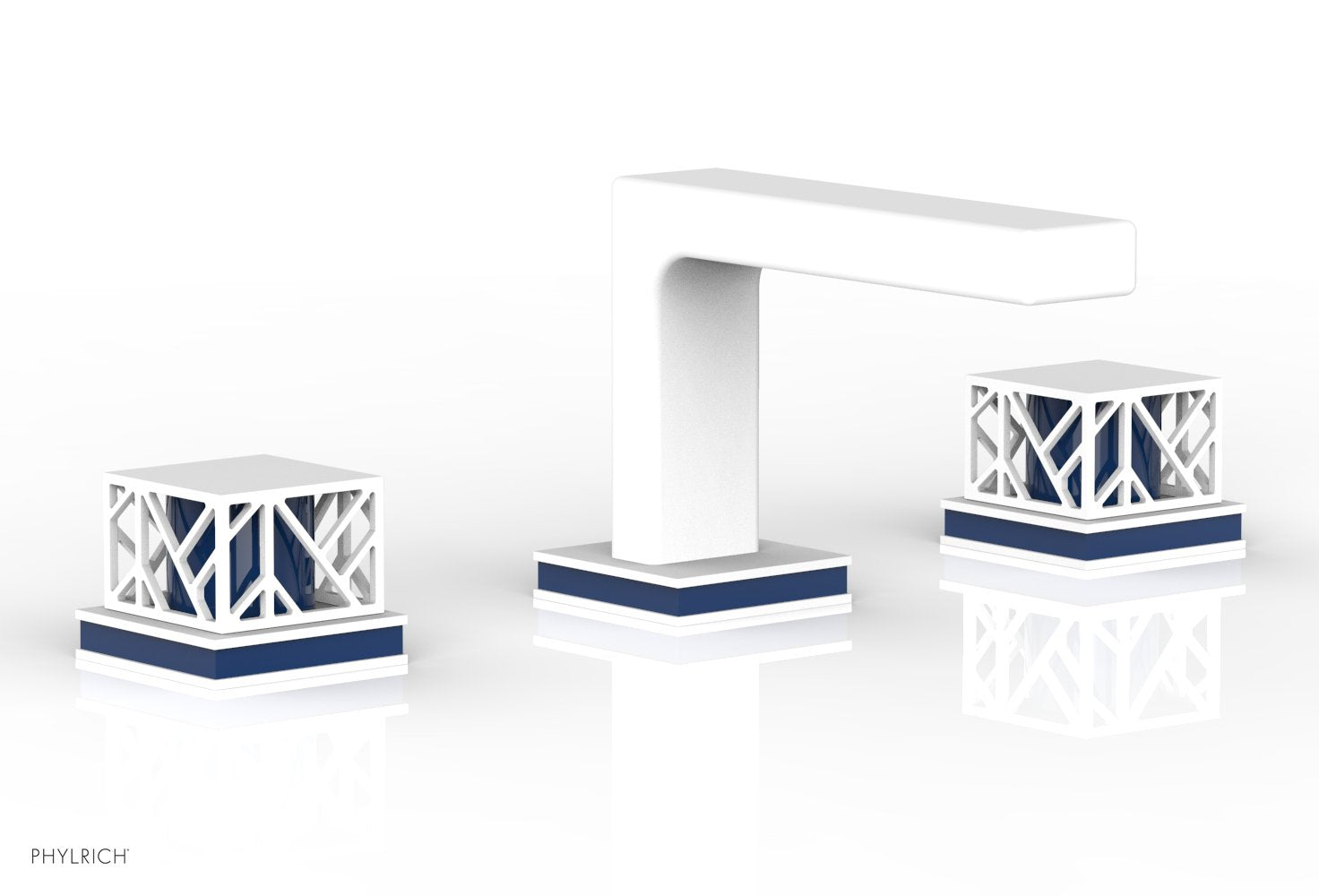 Phylrich JOLIE Widespread Faucet - Square Handles with "Navy Blue" Accents