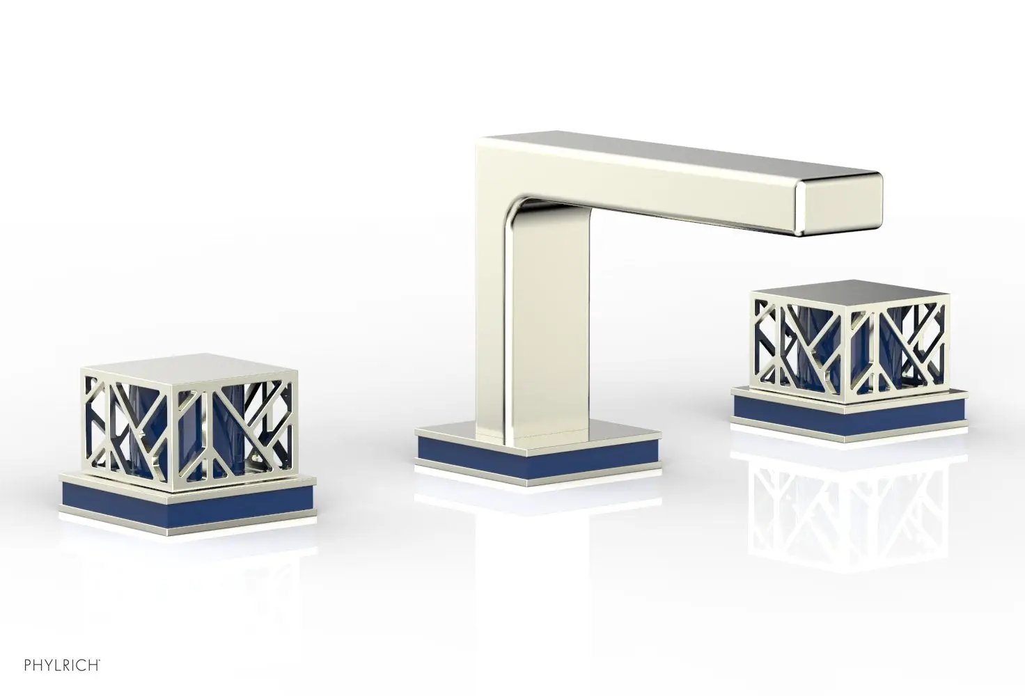 Phylrich JOLIE Widespread Faucet - Square Handles with "Navy Blue" Accents by Phylrich