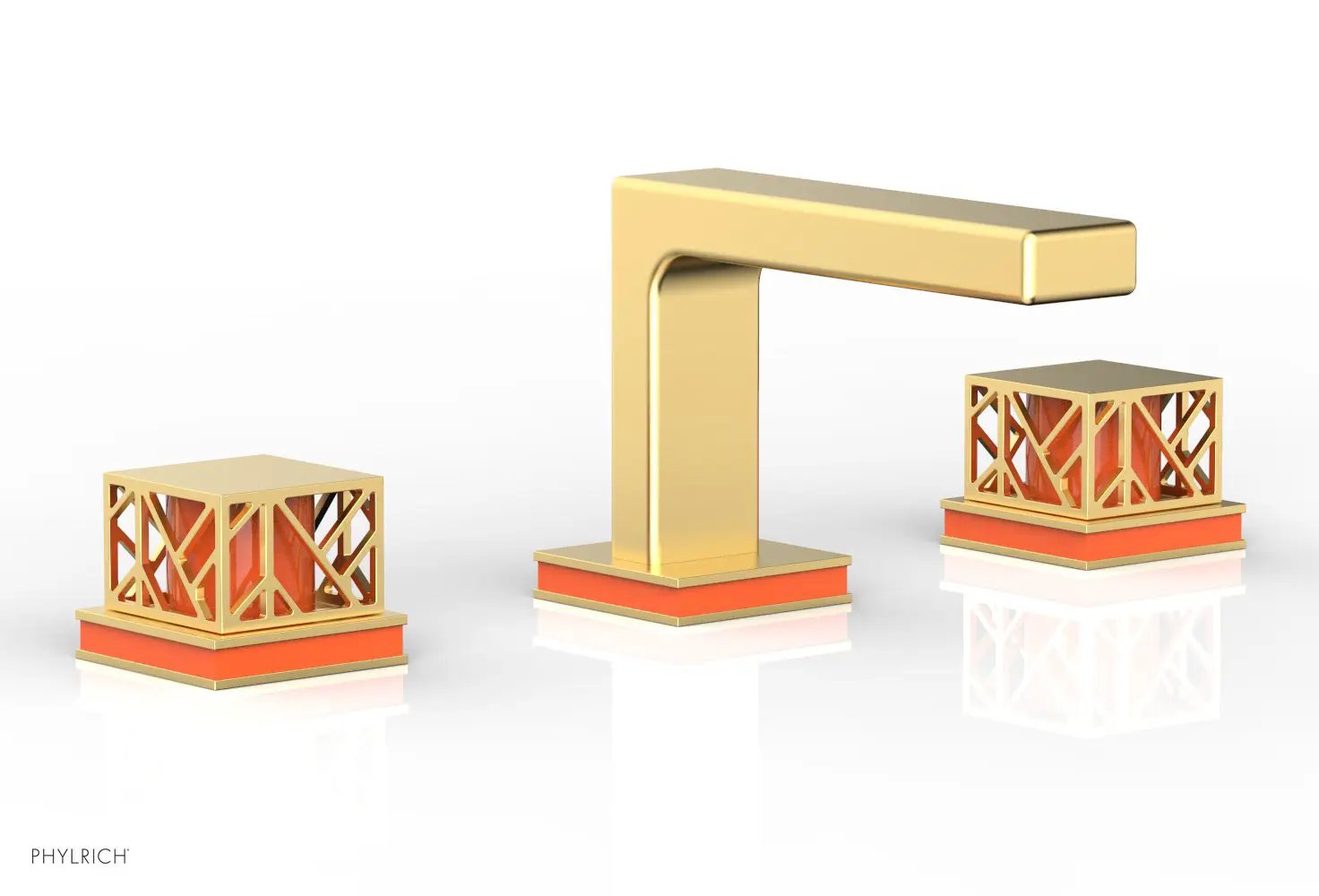 Phylrich JOLIE Widespread Faucet - Square Handles with "Orange" Accents by Phylrich