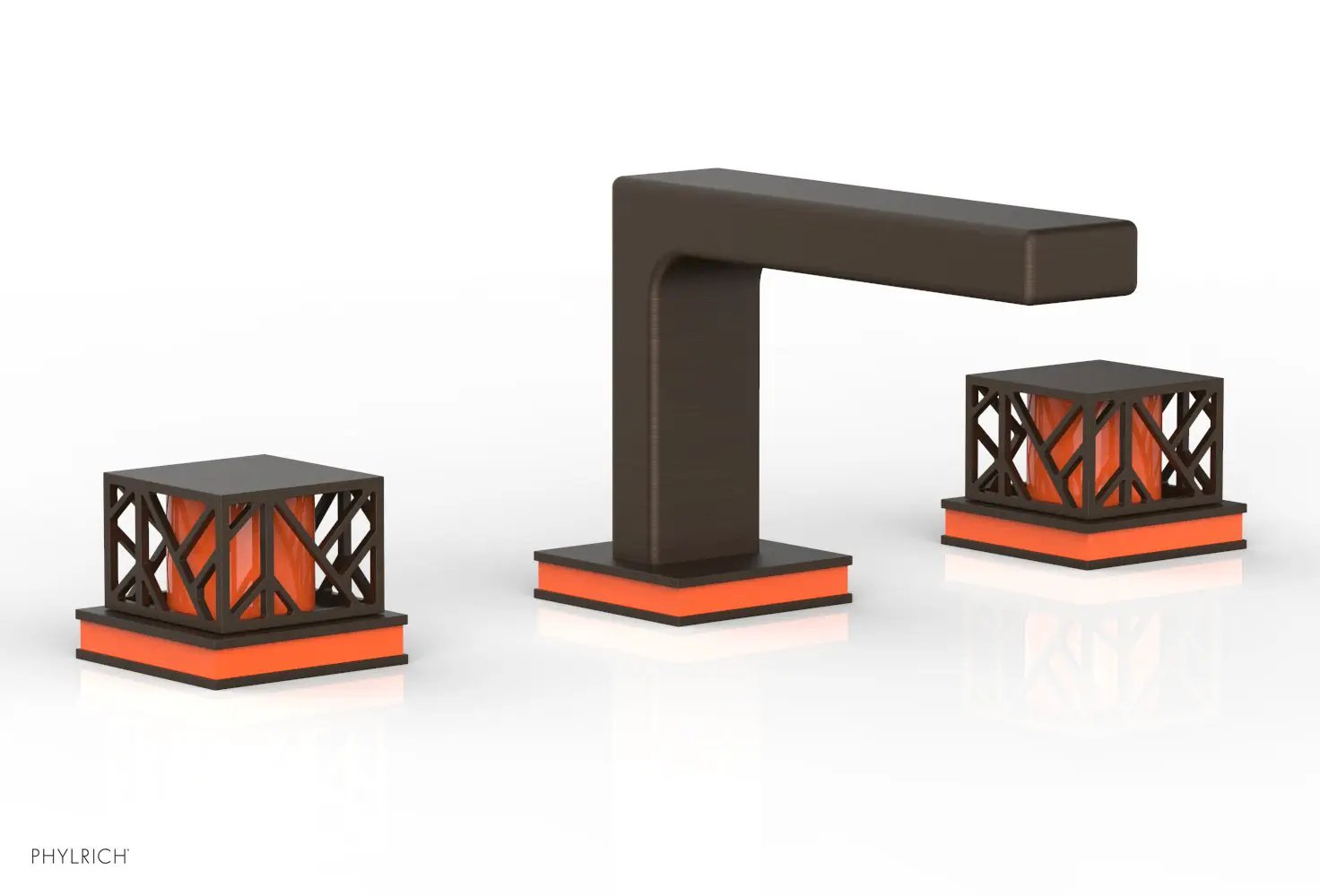 Phylrich JOLIE Widespread Faucet - Square Handles with "Orange" Accents by Phylrich