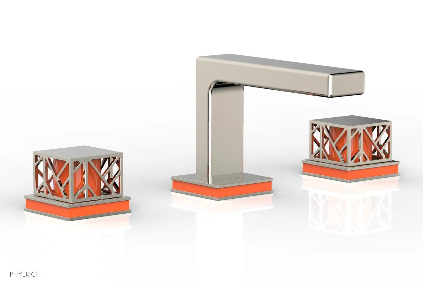 Phylrich JOLIE Widespread Faucet - Square Handles with "Orange" Accents by Phylrich