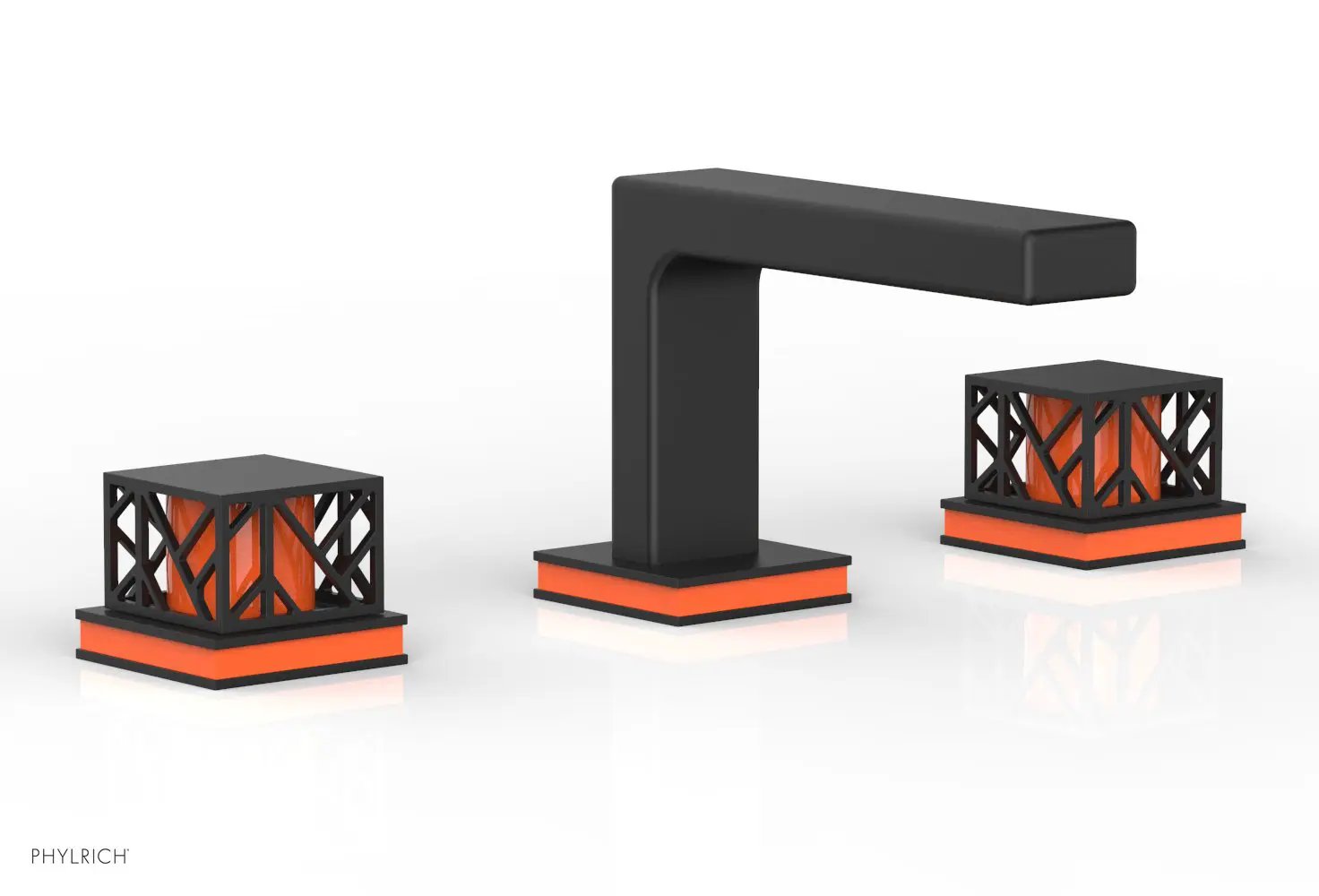 Phylrich JOLIE Widespread Faucet - Square Handles with "Orange" Accents by Phylrich