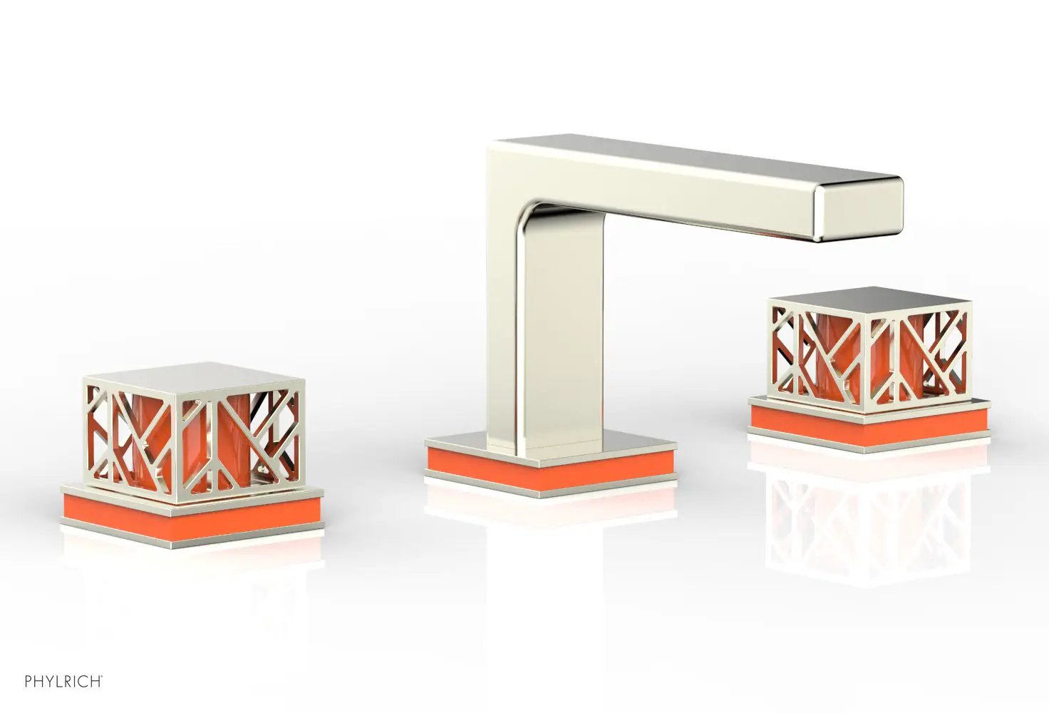 Phylrich JOLIE Widespread Faucet - Square Handles with "Orange" Accents by Phylrich