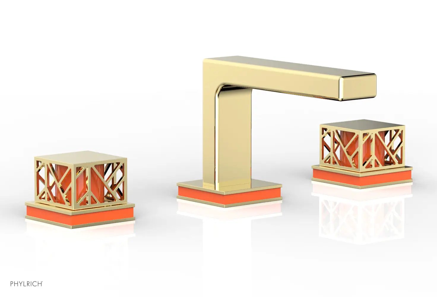 Phylrich JOLIE Widespread Faucet - Square Handles with "Orange" Accents by Phylrich