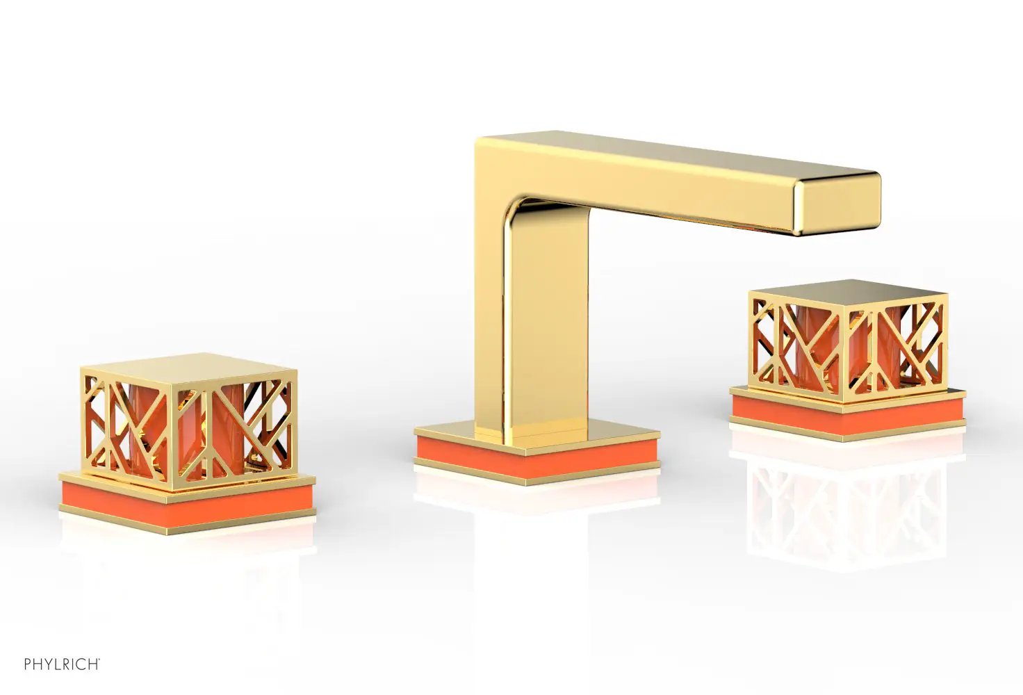 Phylrich JOLIE Widespread Faucet - Square Handles with "Orange" Accents by Phylrich