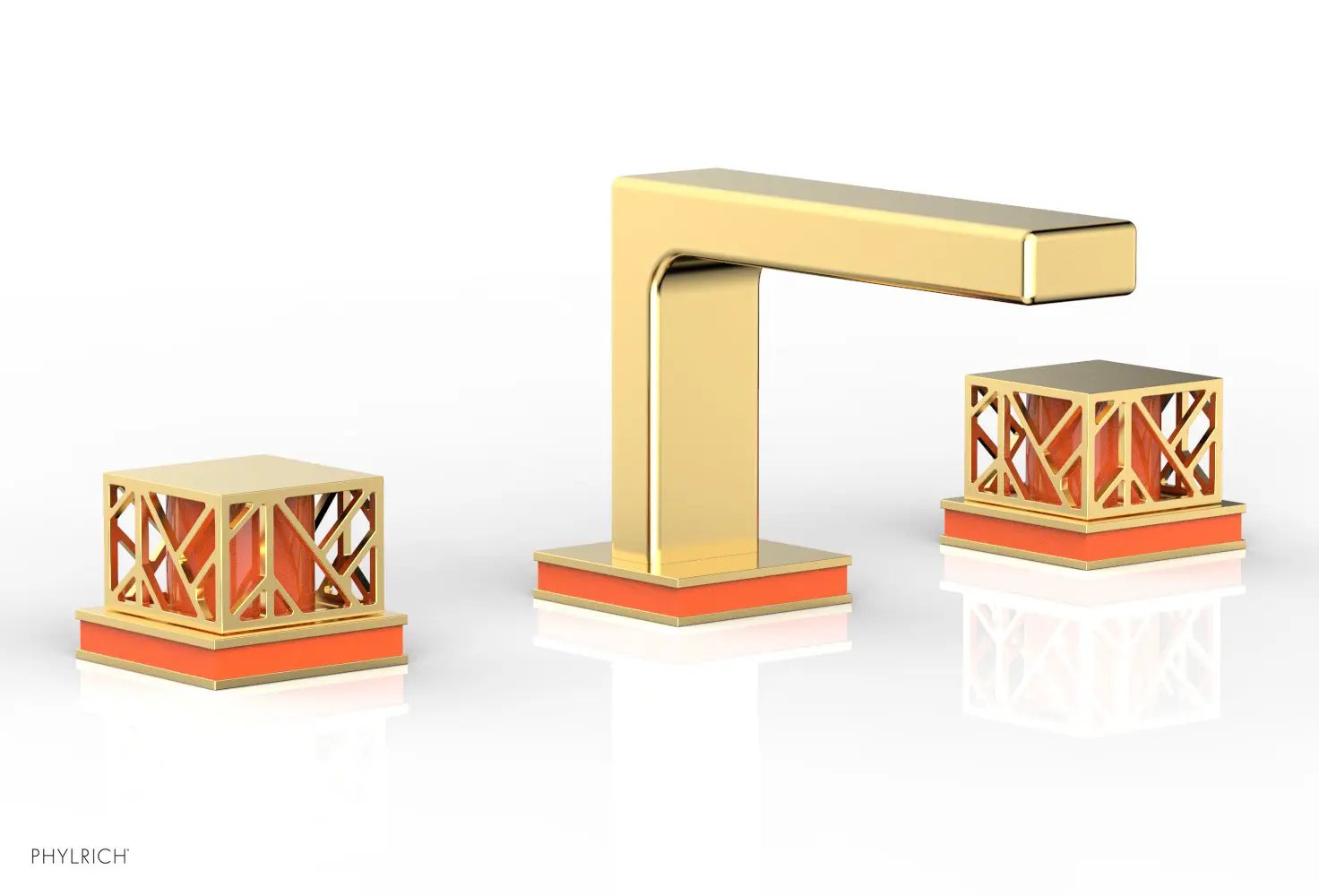 Phylrich JOLIE Widespread Faucet - Square Handles with "Orange" Accents by Phylrich