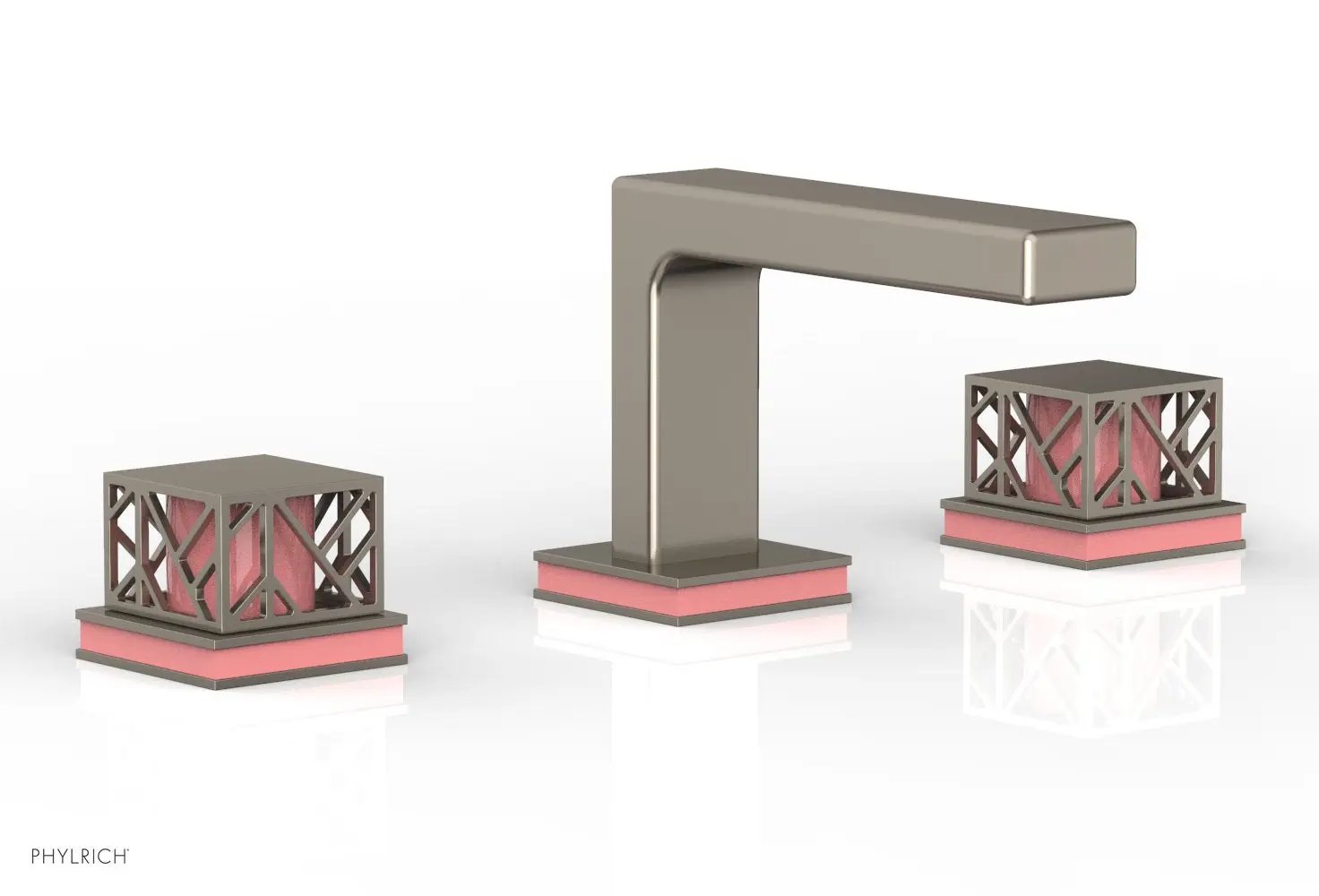 Phylrich JOLIE Widespread Faucet - Square Handles with "Pink" Accents by Phylrich