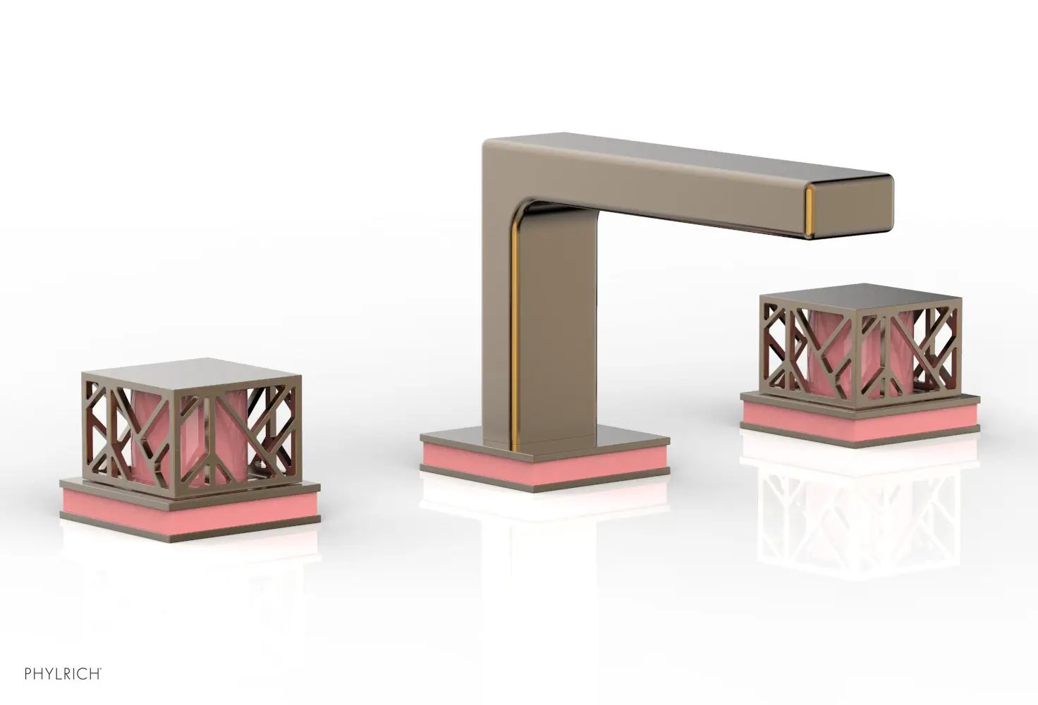 Phylrich JOLIE Widespread Faucet - Square Handles with "Pink" Accents by Phylrich