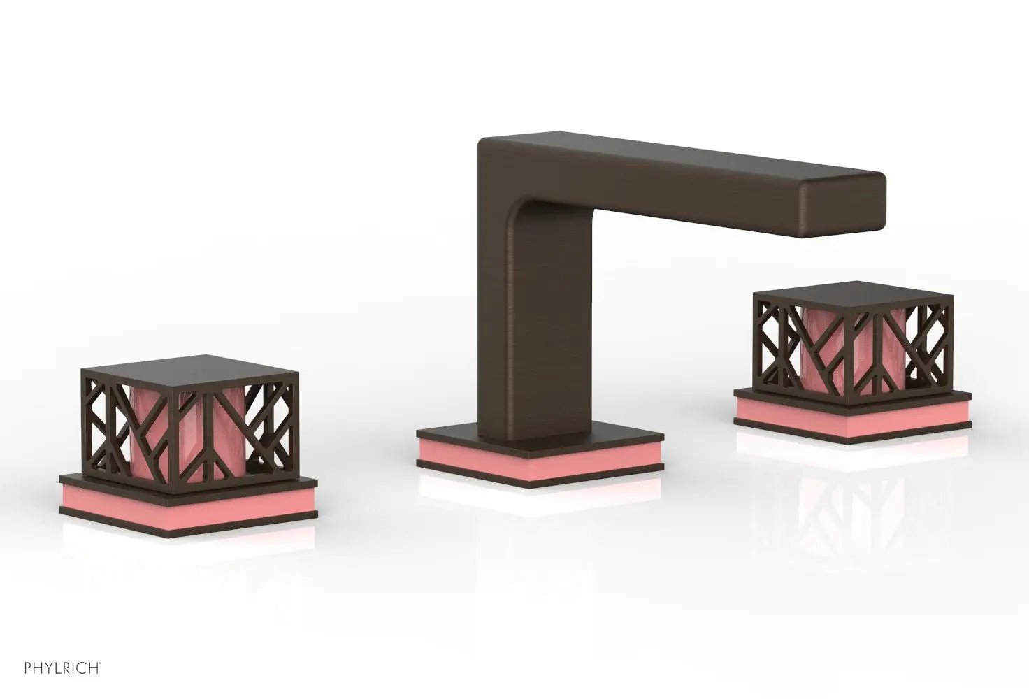 Phylrich JOLIE Widespread Faucet - Square Handles with "Pink" Accents by Phylrich