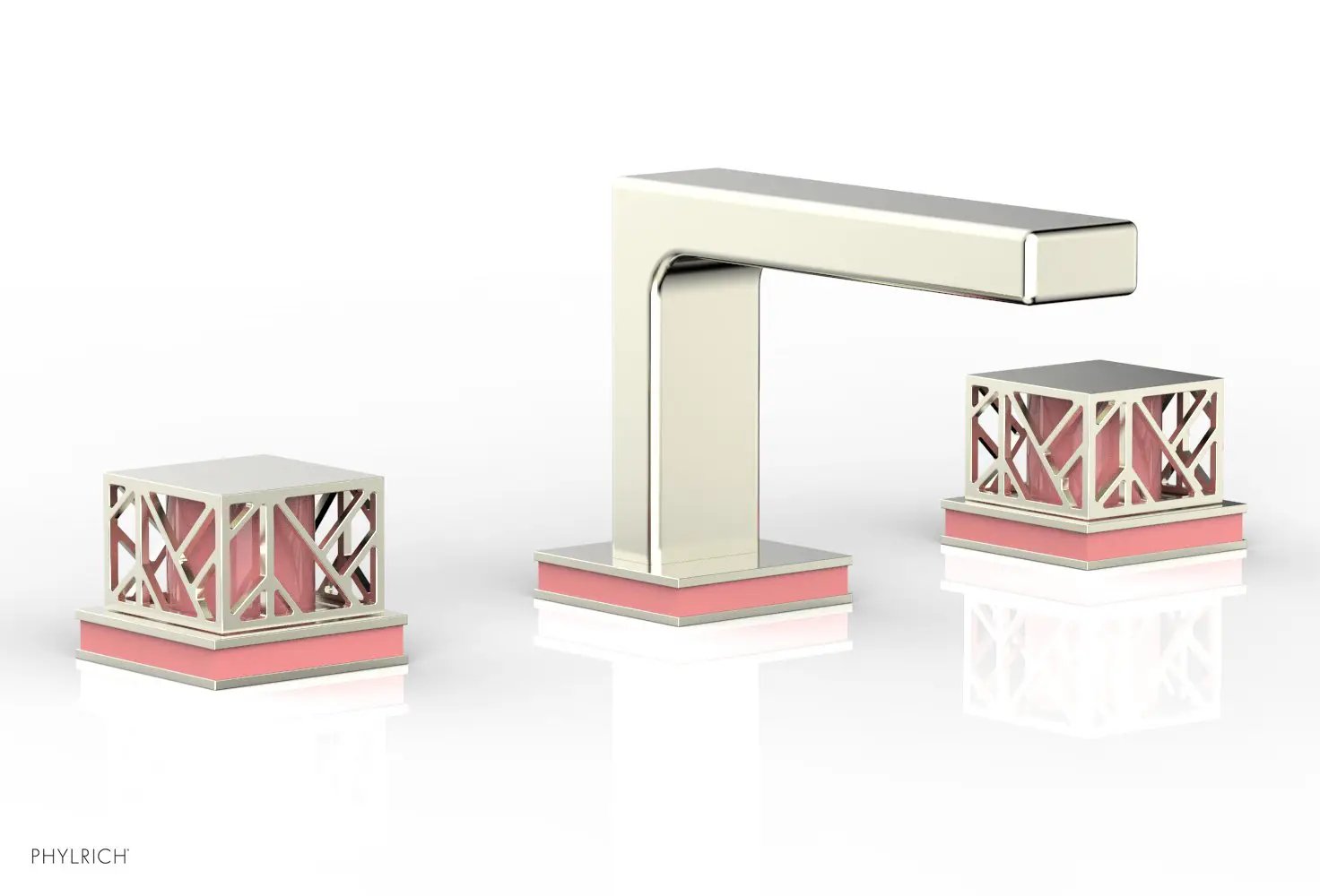 Phylrich JOLIE Widespread Faucet - Square Handles with "Pink" Accents by Phylrich