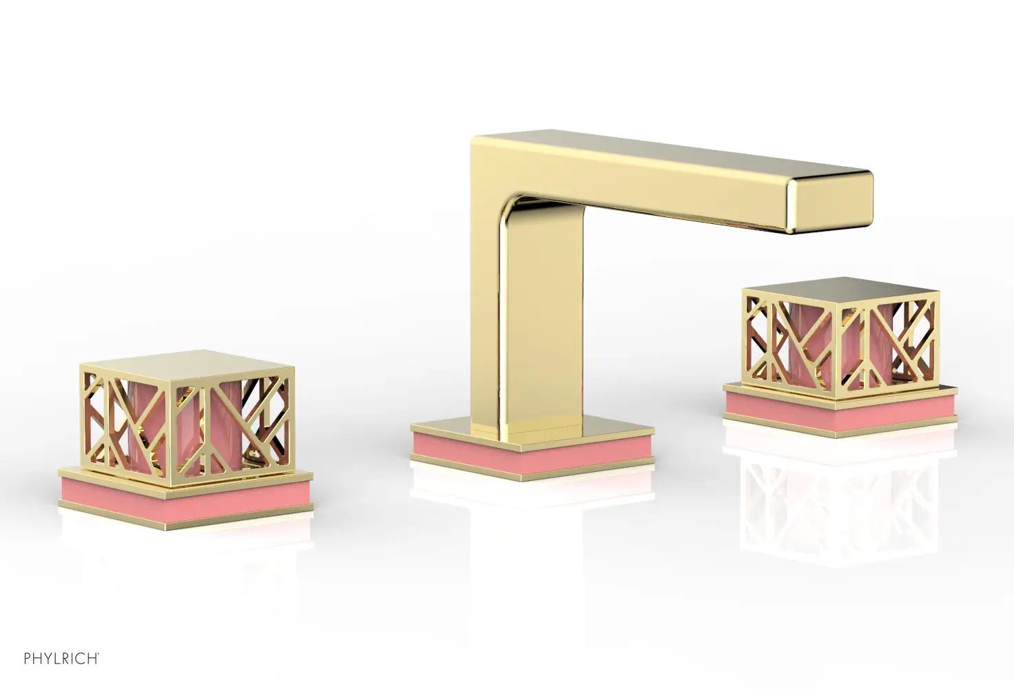 Phylrich JOLIE Widespread Faucet - Square Handles with "Pink" Accents by Phylrich