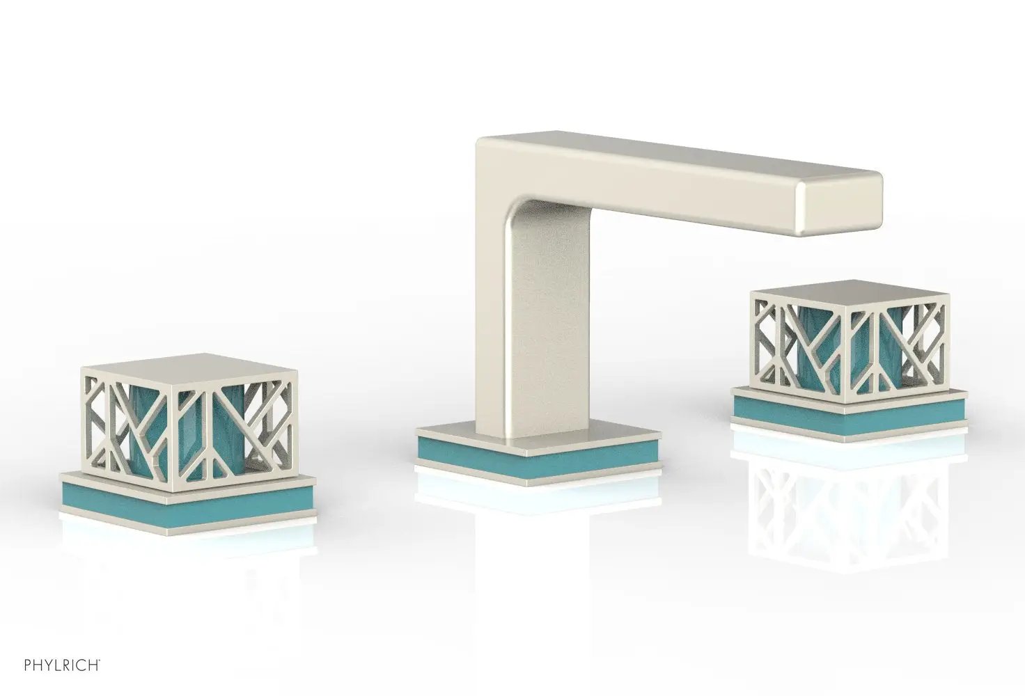 Phylrich JOLIE Widespread Faucet - Square Handles with "Turquoise" Accents by Phylrich