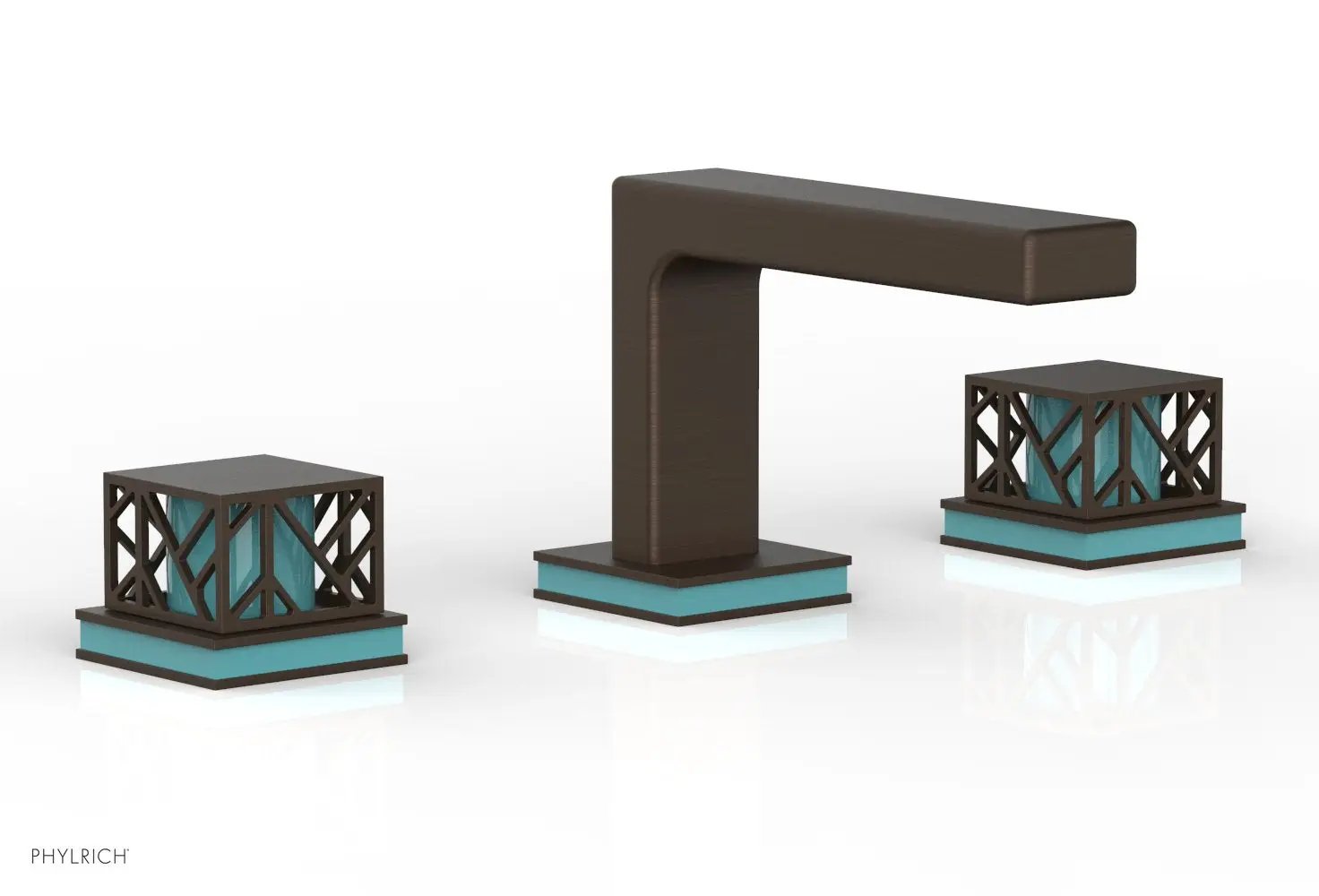 Phylrich JOLIE Widespread Faucet - Square Handles with "Turquoise" Accents by Phylrich