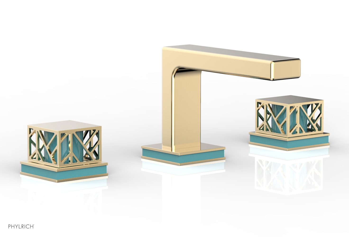 Phylrich JOLIE Widespread Faucet - Square Handles with "Turquoise" Accents