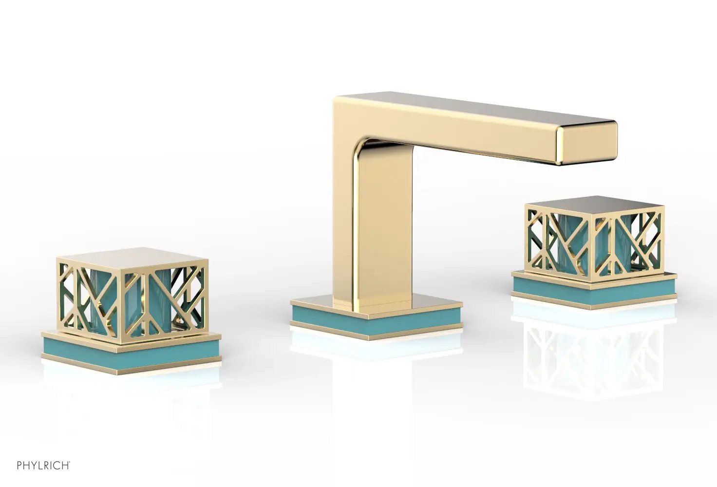 Phylrich JOLIE Widespread Faucet - Square Handles with "Turquoise" Accents by Phylrich
