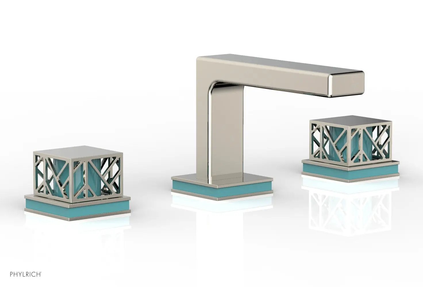 Phylrich JOLIE Widespread Faucet - Square Handles with "Turquoise" Accents by Phylrich