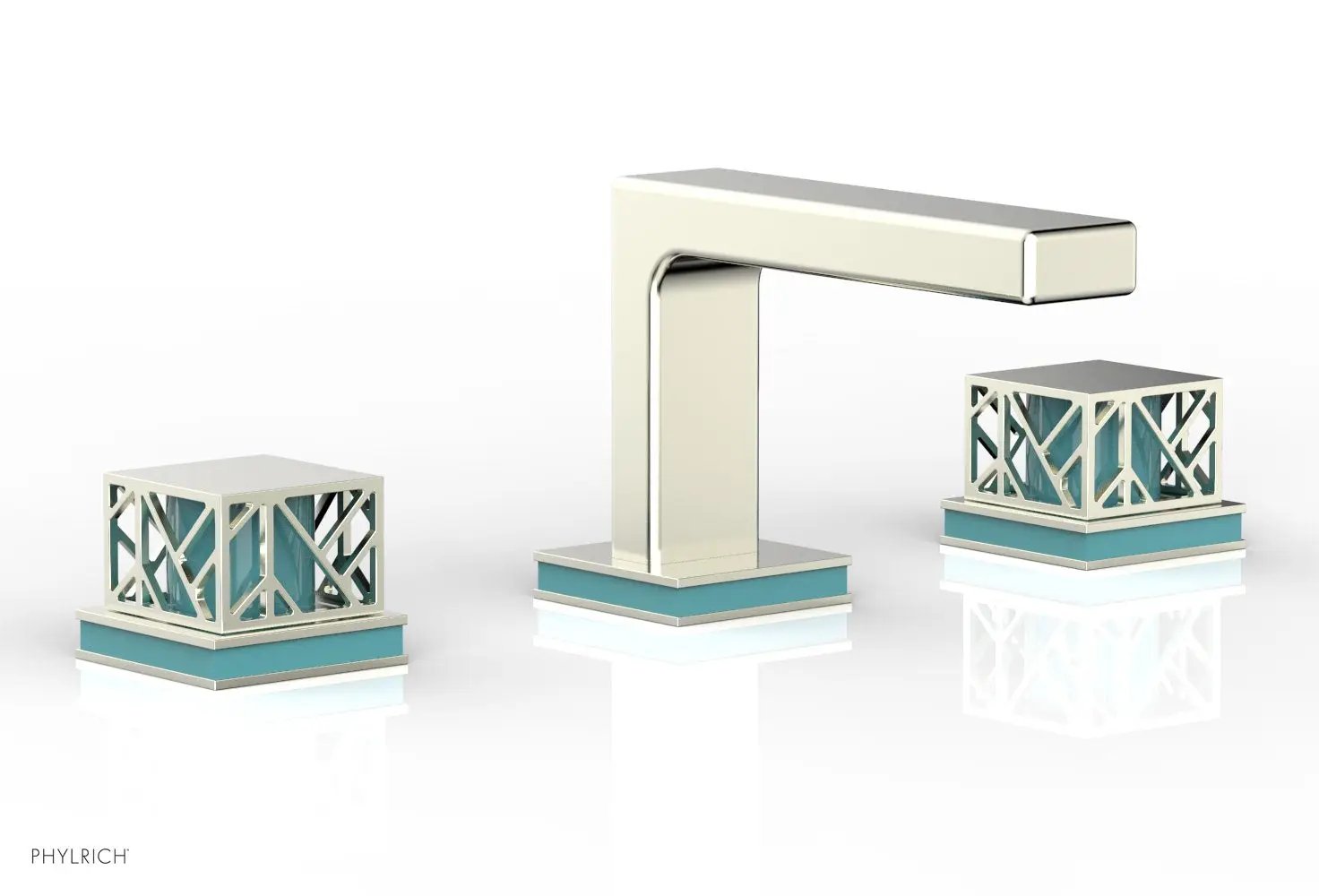 Phylrich JOLIE Widespread Faucet - Square Handles with "Turquoise" Accents by Phylrich