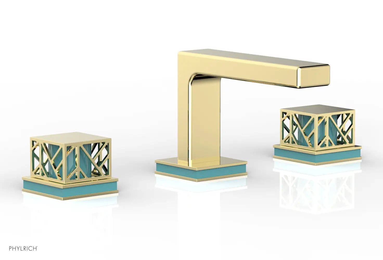 Phylrich JOLIE Widespread Faucet - Square Handles with "Turquoise" Accents by Phylrich