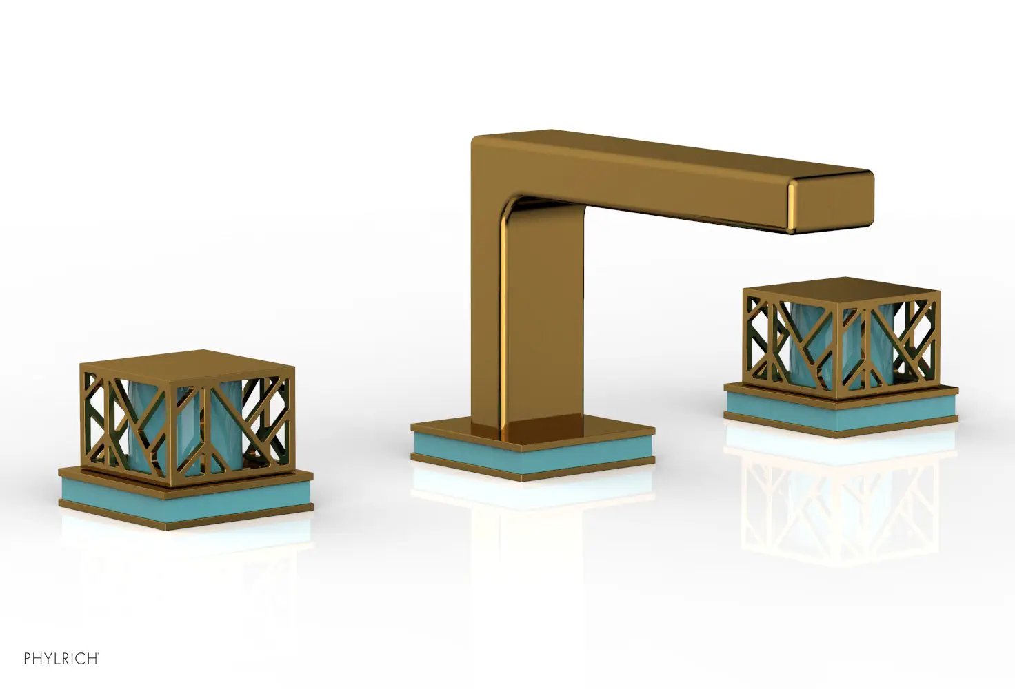 Phylrich JOLIE Widespread Faucet - Square Handles with "Turquoise" Accents by Phylrich
