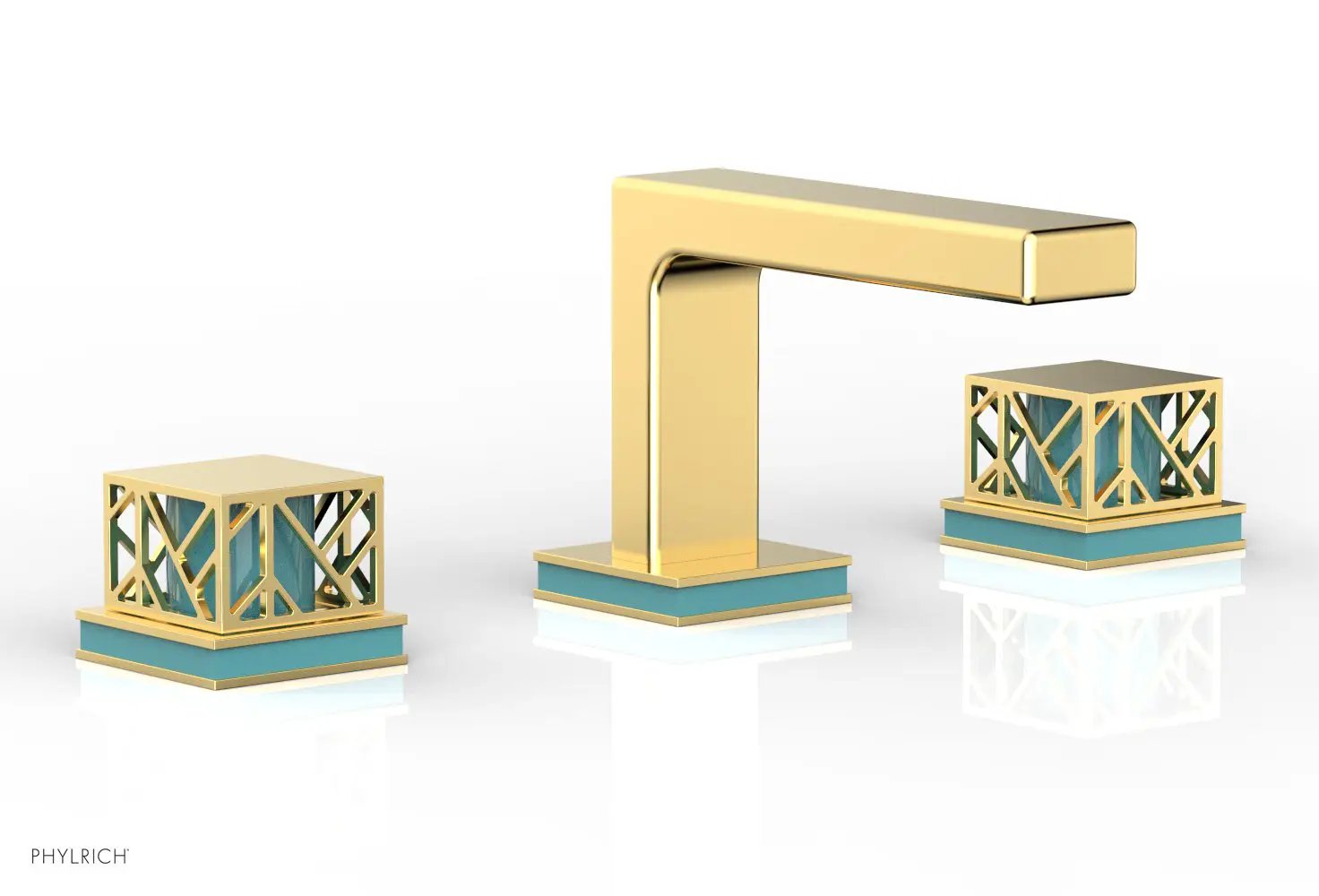 Phylrich JOLIE Widespread Faucet - Square Handles with "Turquoise" Accents by Phylrich