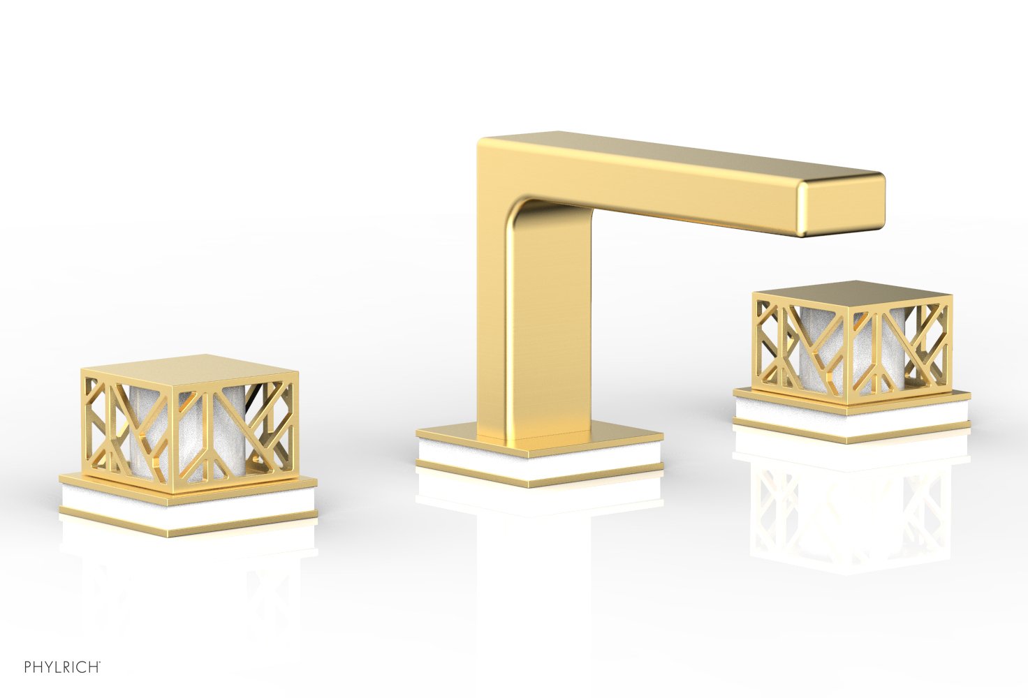 Phylrich JOLIE Widespread Faucet - Square Handles with "Gloss White" Accents