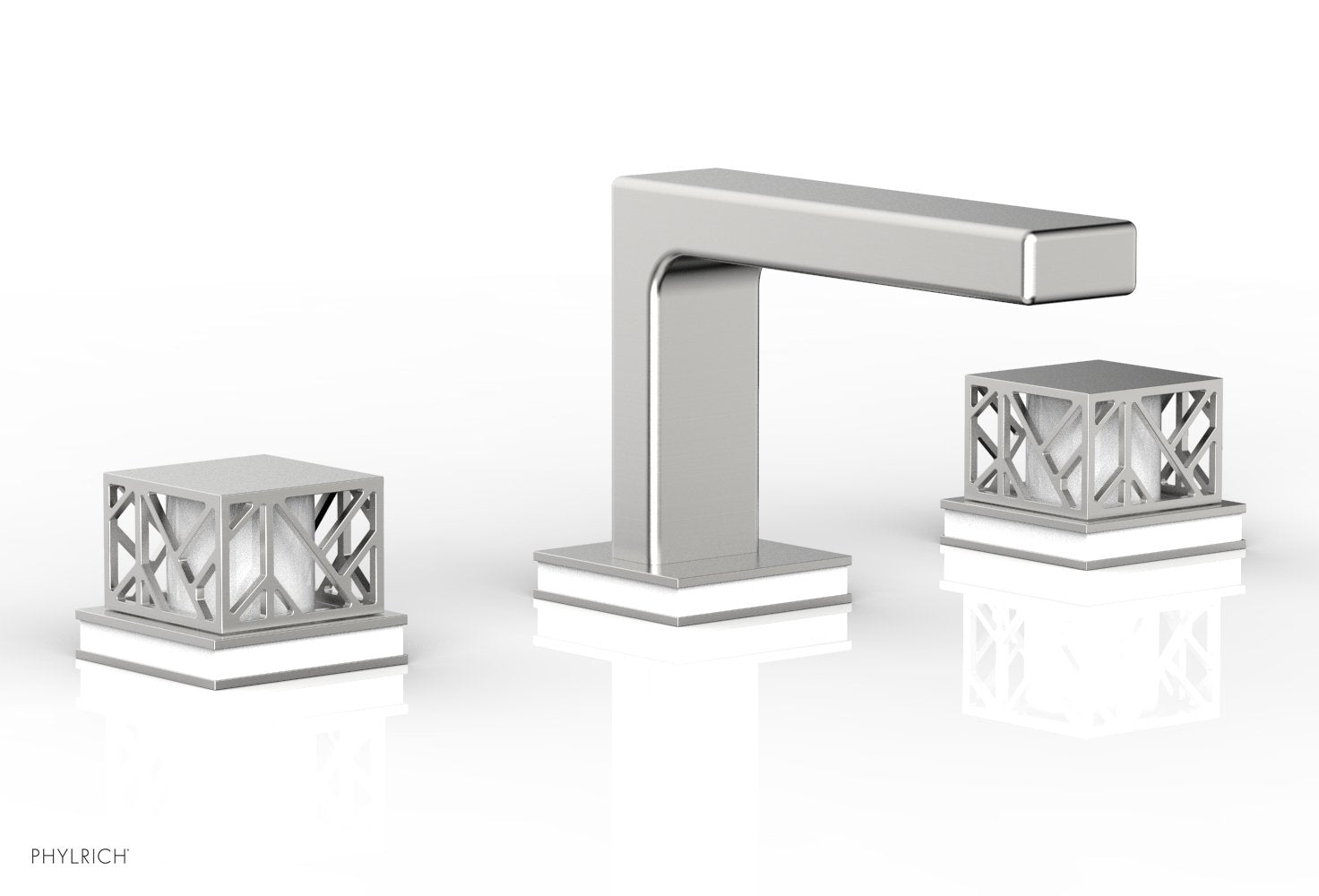 Phylrich JOLIE Widespread Faucet - Square Handles with "Gloss White" Accents