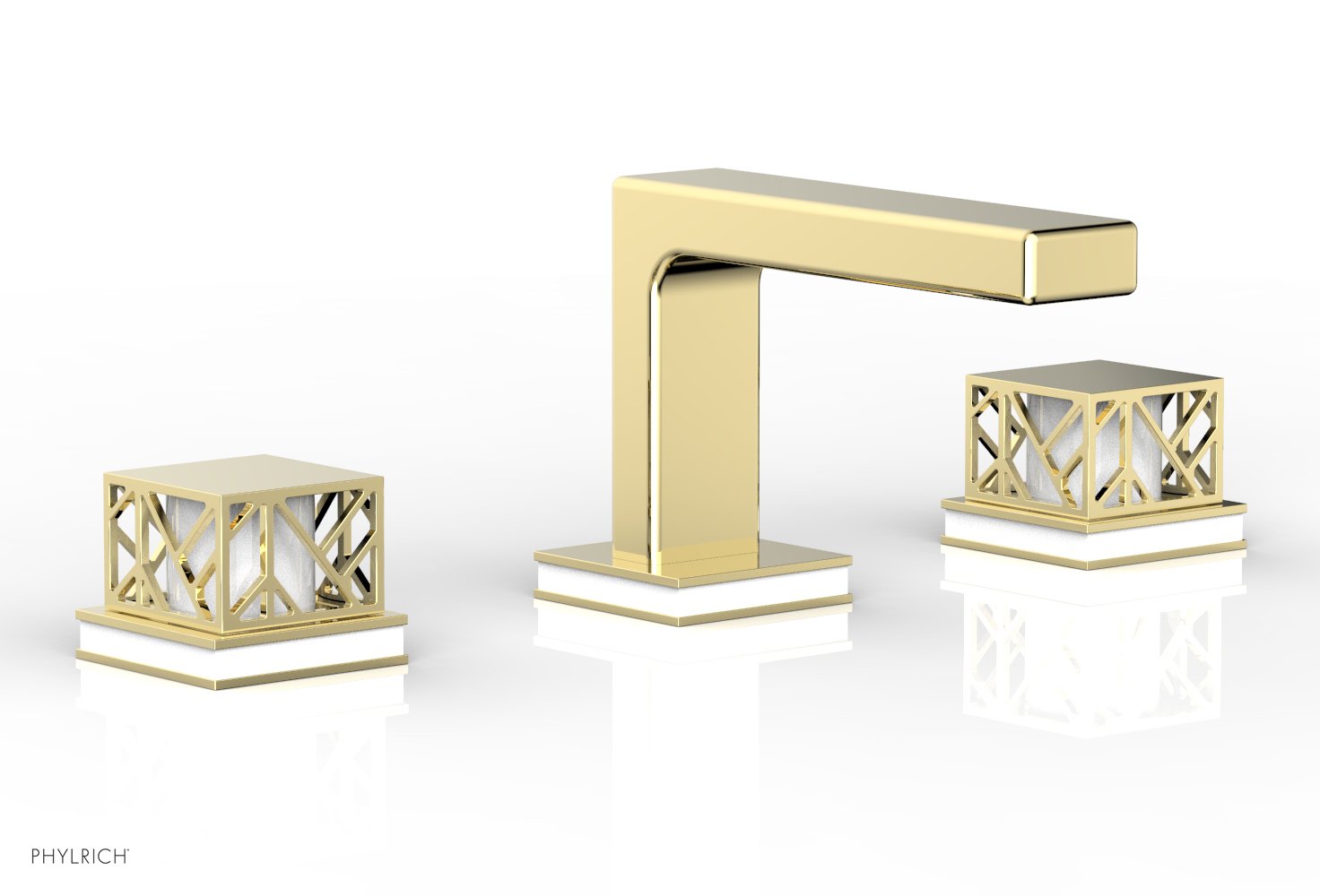 Phylrich JOLIE Widespread Faucet - Square Handles with "Gloss White" Accents